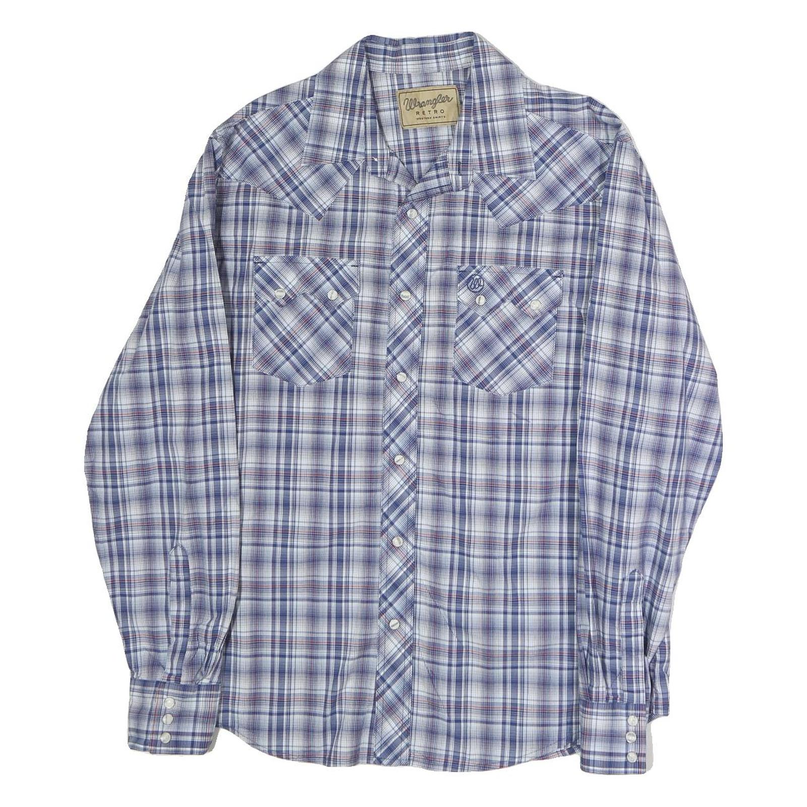 WRANGLER Mens Blue & White Check Shirt L Long Sleeve Cotton Western Retro Refurbished - N/A refurbished available on Cerqular