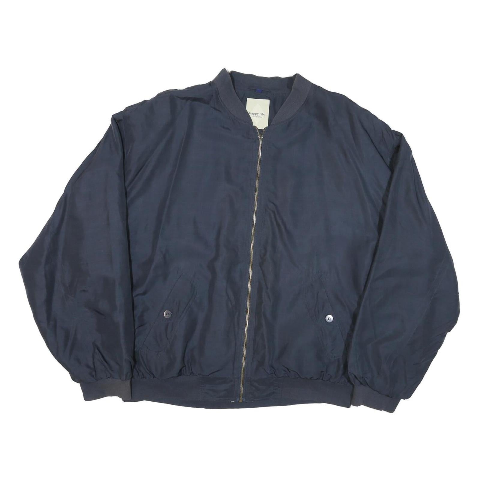 HAPPY LIFE Mens Navy Blue Bomber Jacket L Polyester Blend Plain Zip Casual Refurbished - N/A refurbished available on Cerqular
