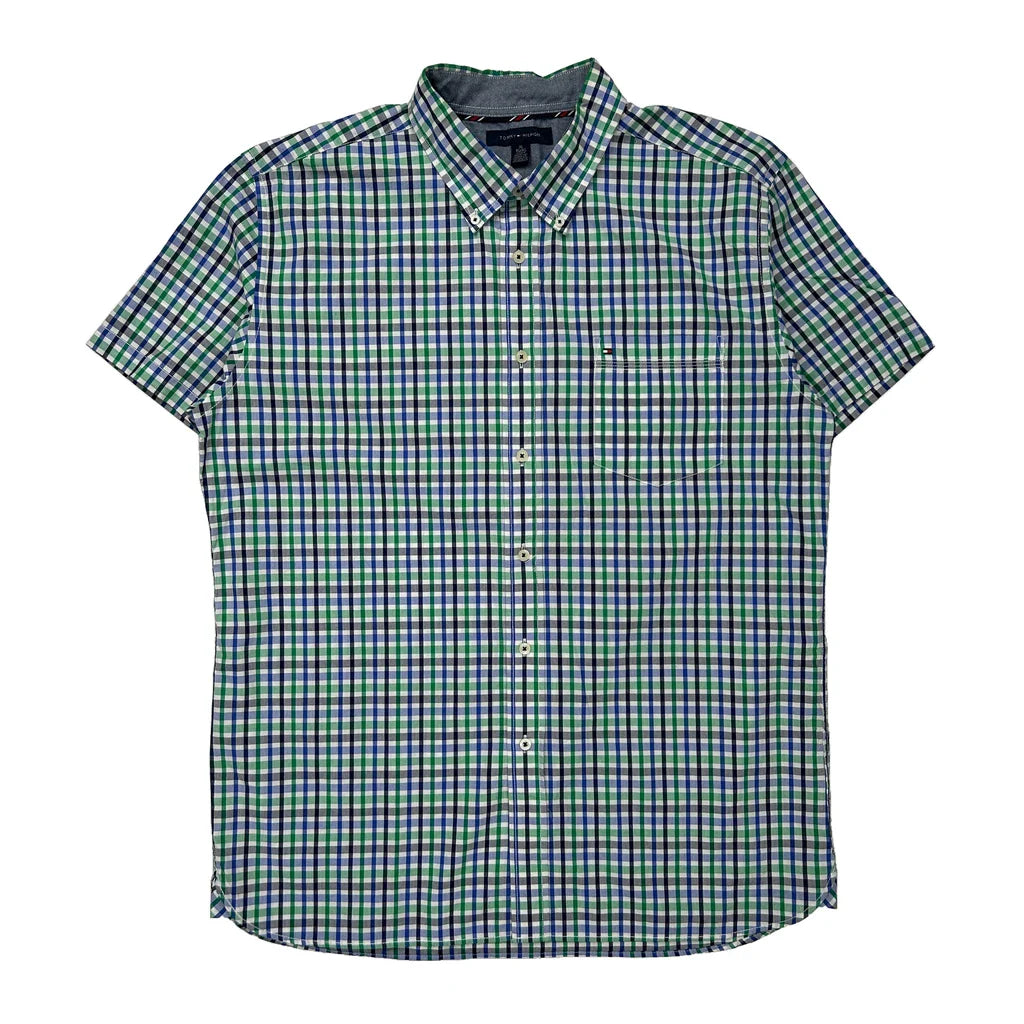 Tommy Hilfiger Checked Short Sleeve Shirt - XL Multicoloured Cotton Refurbished - Thrifted (note: this is a term often used to describe second- refurbished available on Cerqular