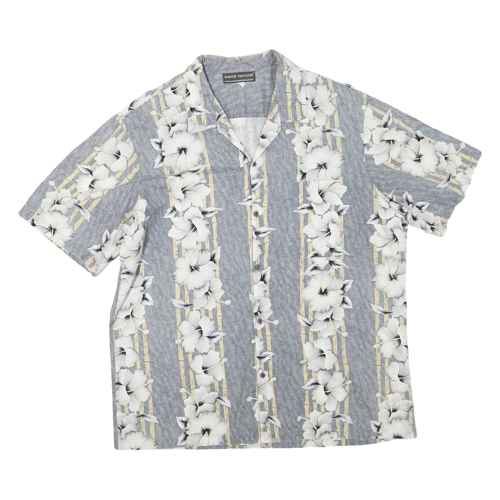 DAVID TAYLOR Mens Grey & Cream Floral Cotton Blend Shirt L Casual Summer Refurbished - N/A refurbished available on Cerqular