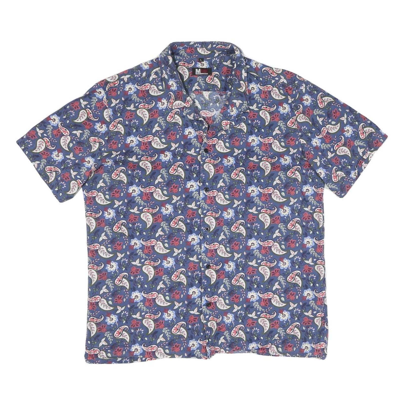 Mens Blue Cotton Blend Paisley Print Casual Shirt L Summer Holiday Style Refurbished - N/A refurbished available on Cerqular