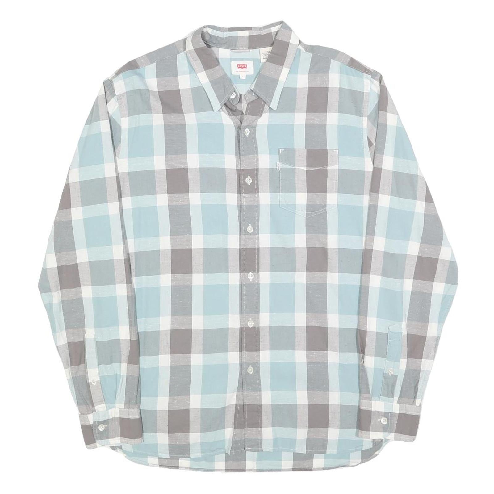 LEVI'S Mens Blue & Grey Check Shirt L Cotton Blend Long Sleeve Casual Refurbished - N/A refurbished available on Cerqular