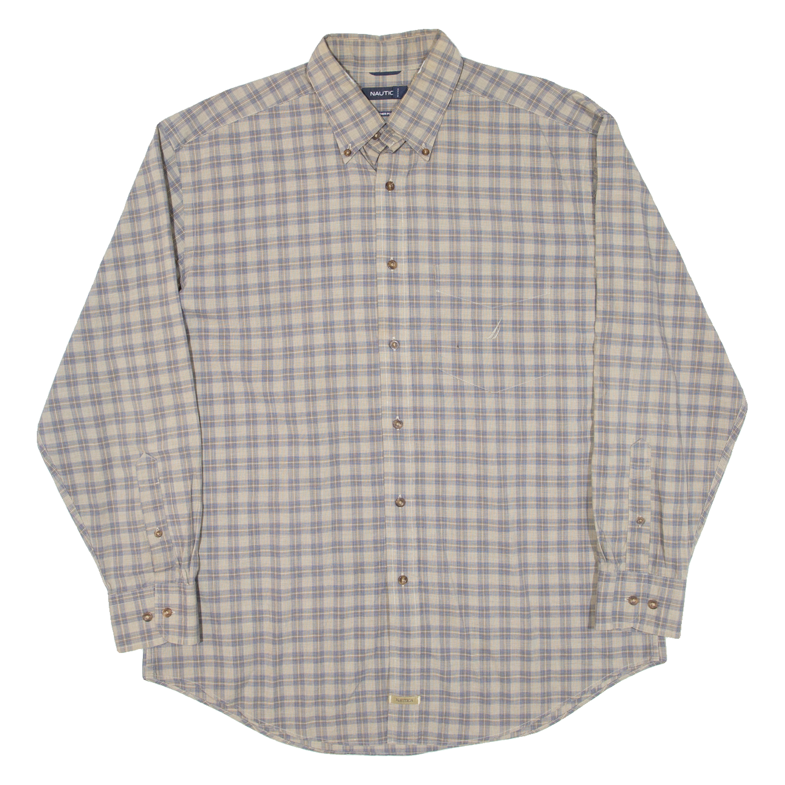 NAUTICA Mens Shirt Brown Check Long Sleeve L Refurbished - N/A refurbished available on Cerqular