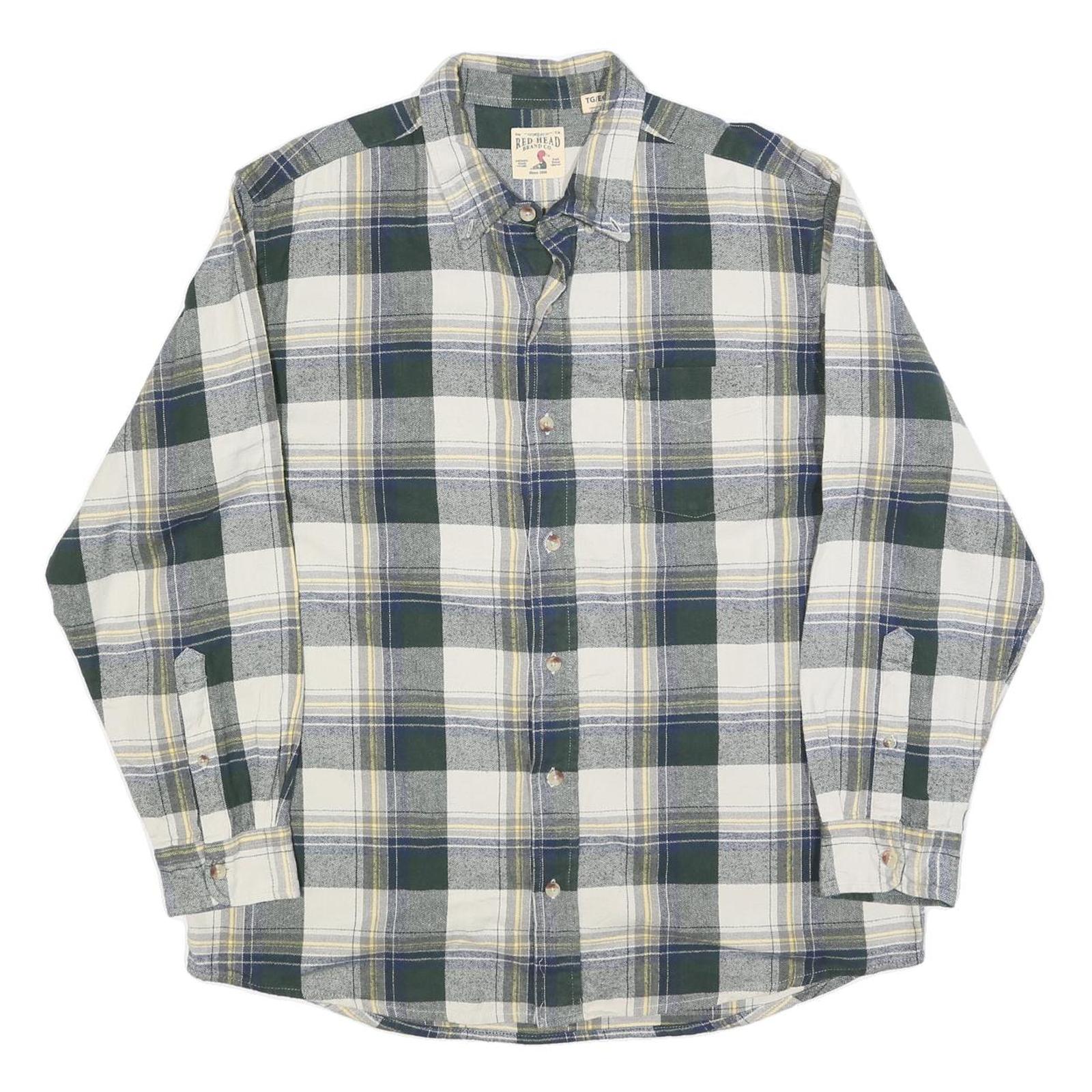 RED HEAD Mens Green & Cream Plaid Shirt XL Casual Cotton Blend Checked Button-Up Refurbished - N/A refurbished available on Cerqular