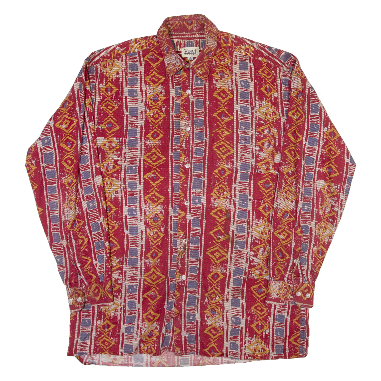 VINCI CASUAL Mens Shirt Red 90s Geometric Long Sleeve M Refurbished - N/A refurbished available on Cerqular