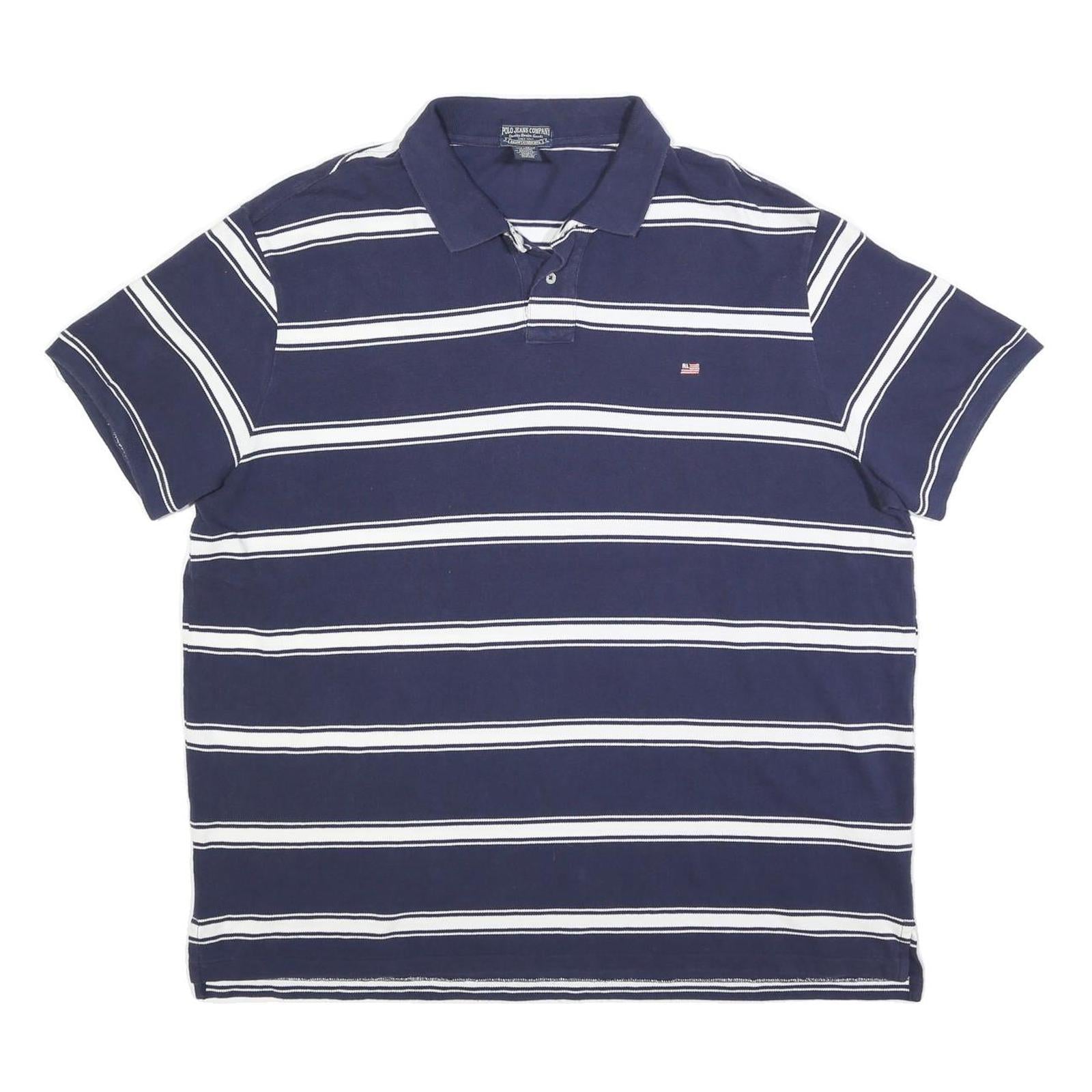 POLO RALPH LAUREN Mens Blue & White Striped Short Sleeve Polo Shirt 2XL Cotton Refurbished - N/A refurbished available on Cerqular