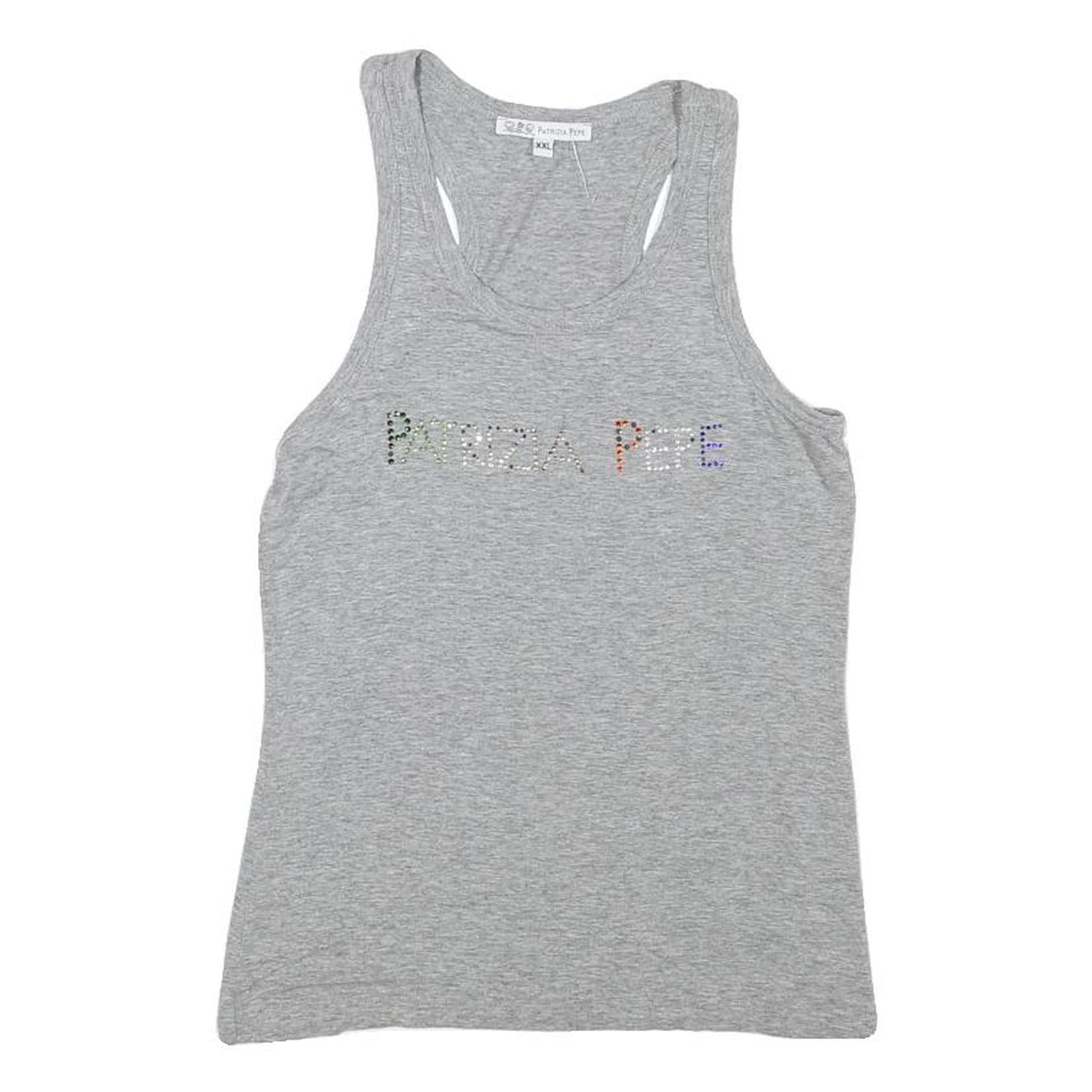 PATRIZIA PEPE Womens Grey Racer Back Sleeveless Top XS Cotton Blend Logo Crystal Refurbished - N/A refurbished available on Cerqular