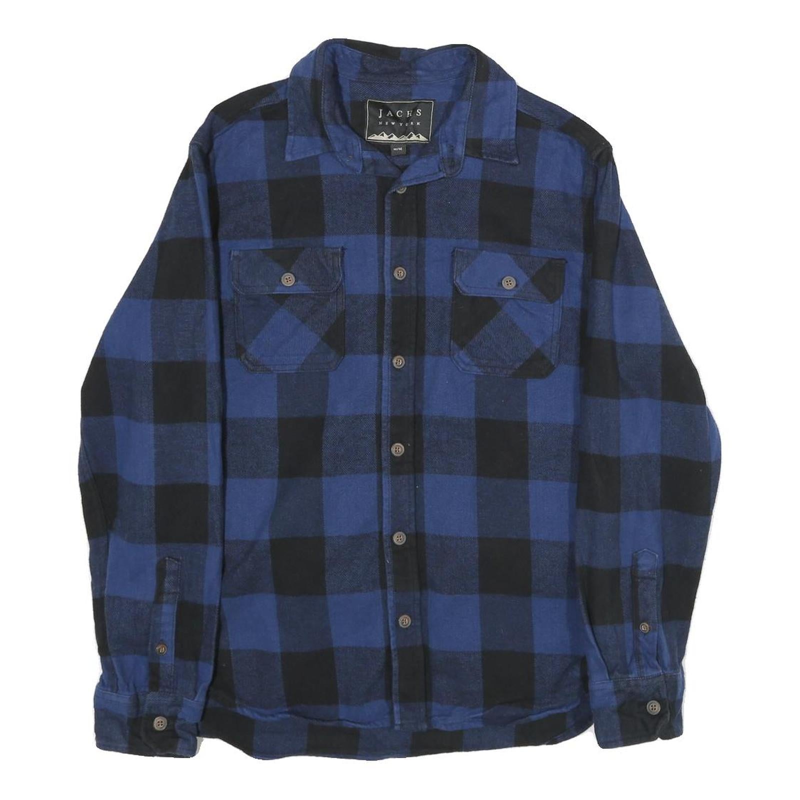 JACHS Mens Blue & Black Checked Cotton Shirt M Casual Button Front Chest Pockets Refurbished - N/A refurbished available on Cerqular