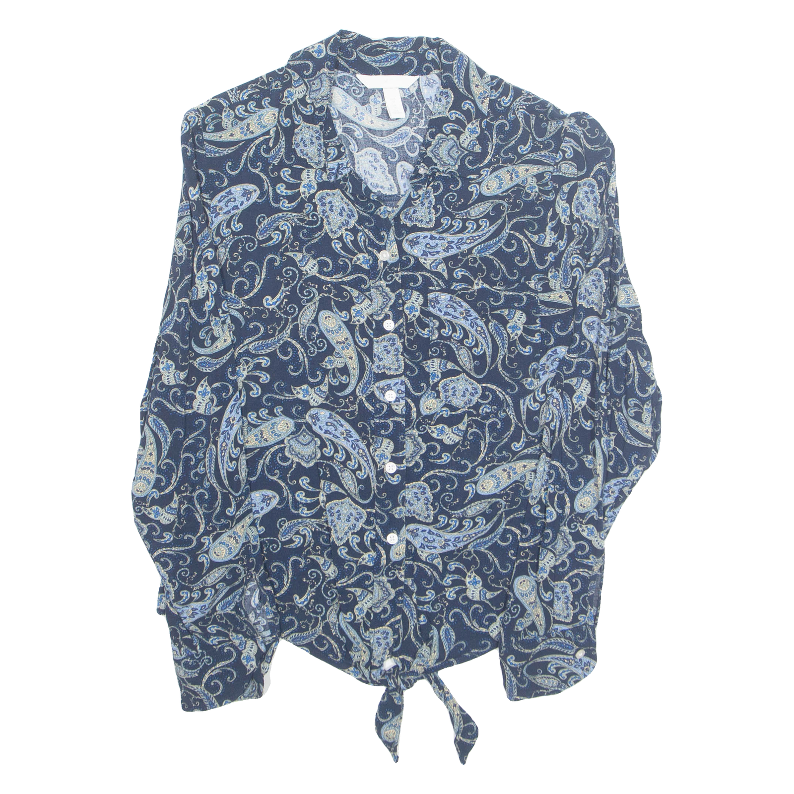 H&M Womens Cropped Shirt Blue Collared Long Sleeve Paisley UK 10 Refurbished - N/A refurbished available on Cerqular