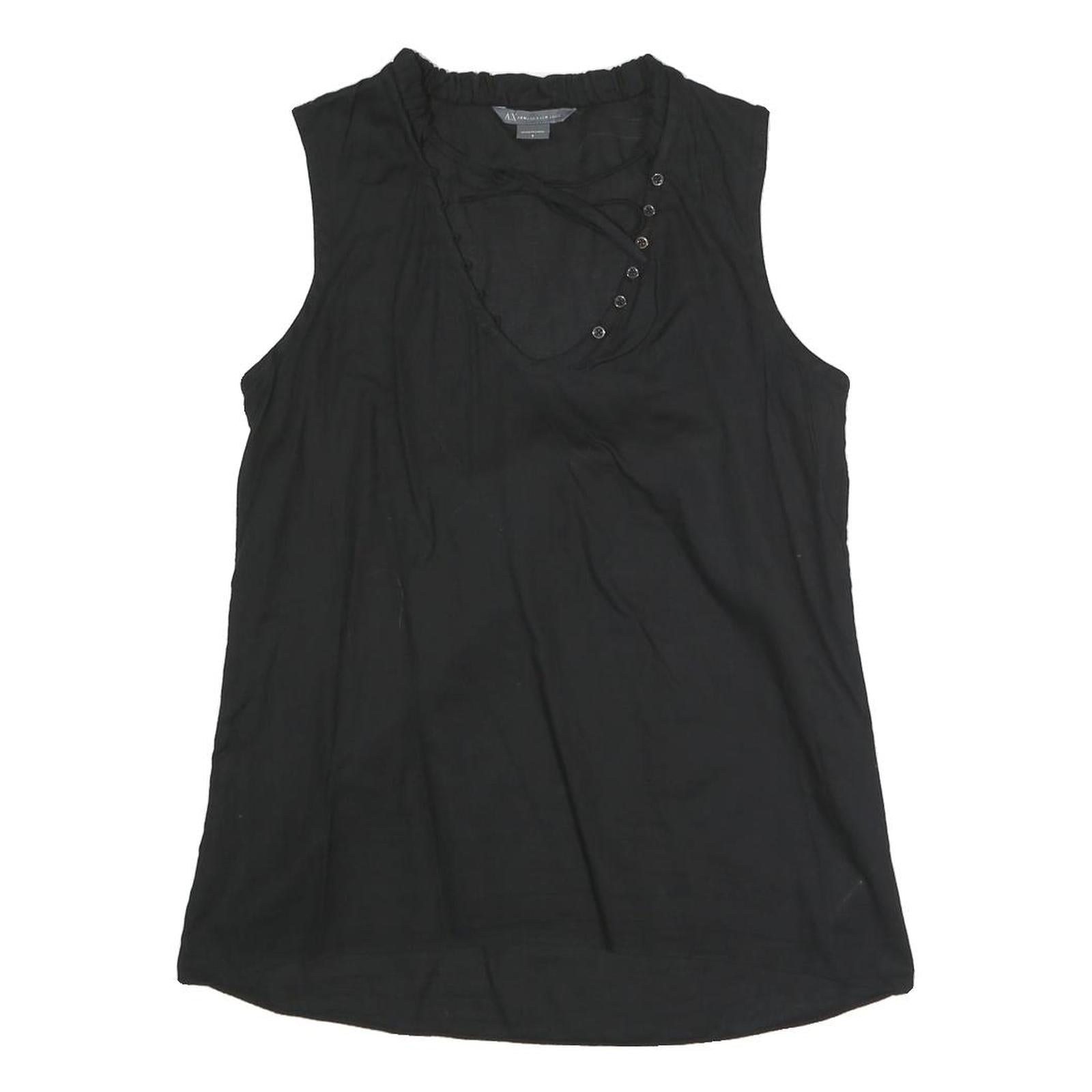 ARMANI EXCHANGE Womens Black Sleeveless V-Neck Top S Button Detail Cotton Blend Refurbished - N/A refurbished available on Cerqular