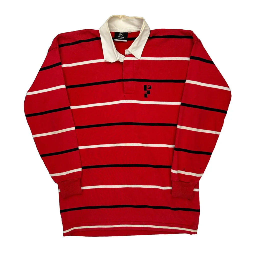 Noone Striped Rugby Shirt - Large Red Cotton Refurbished - Thrifted (note: this is a term often used to describe second- refurbished available on Cerqular