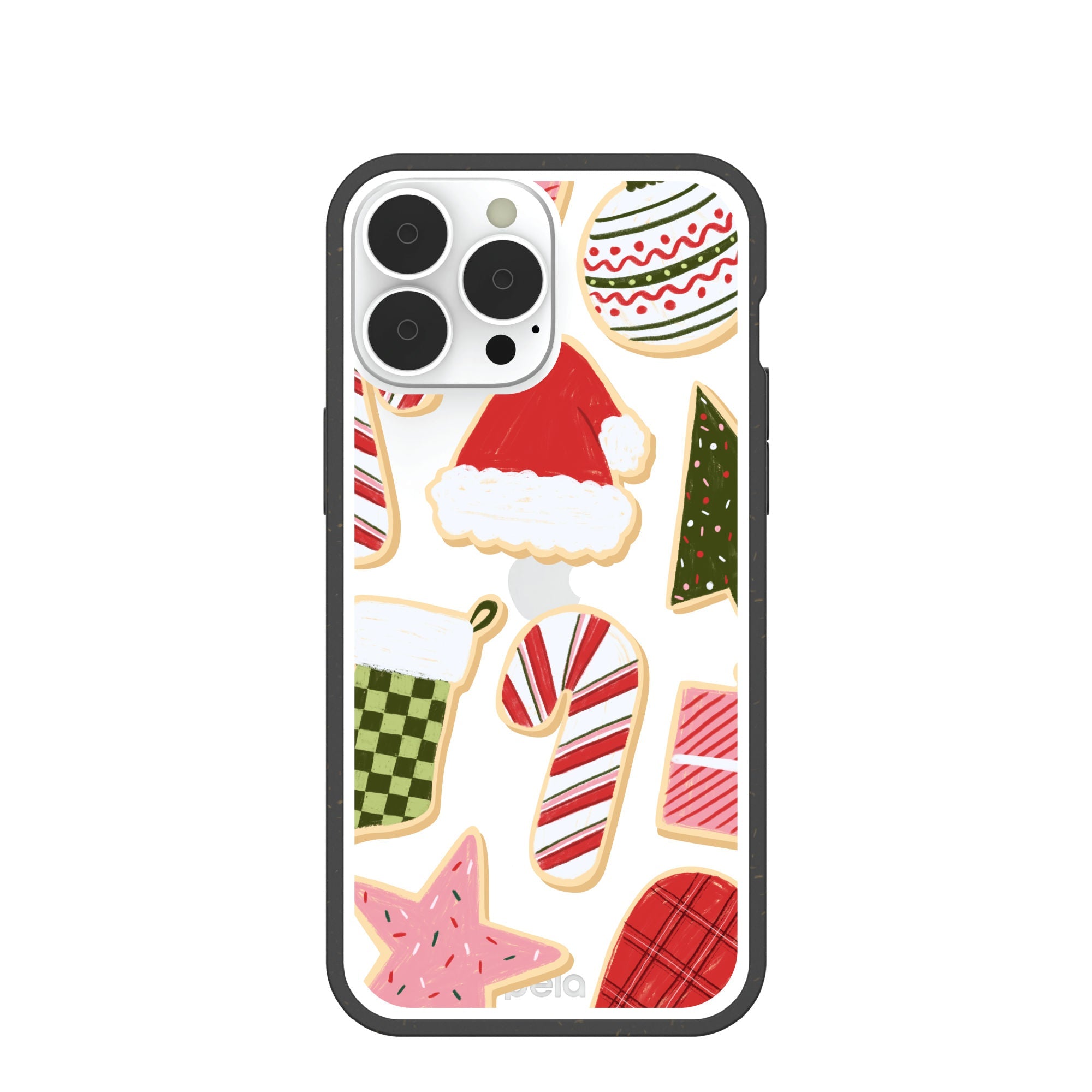 Clear Festive Cookies iPhone 13 Pro Max Case With Black Ridge Refurbished - Pela Case refurbished available on Cerqular