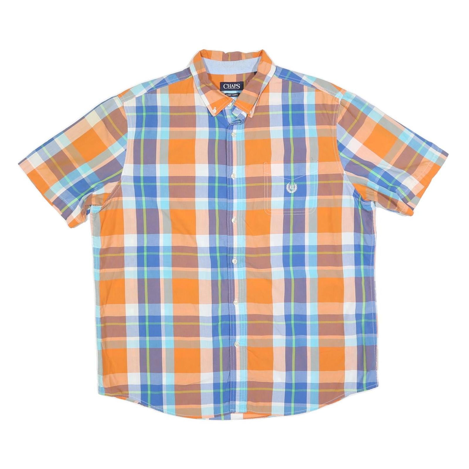 CHAPS Mens Orange & Blue Checked Cotton Blend Shirt XL Short Sleeve Button-Down Refurbished - N/A refurbished available on Cerqular