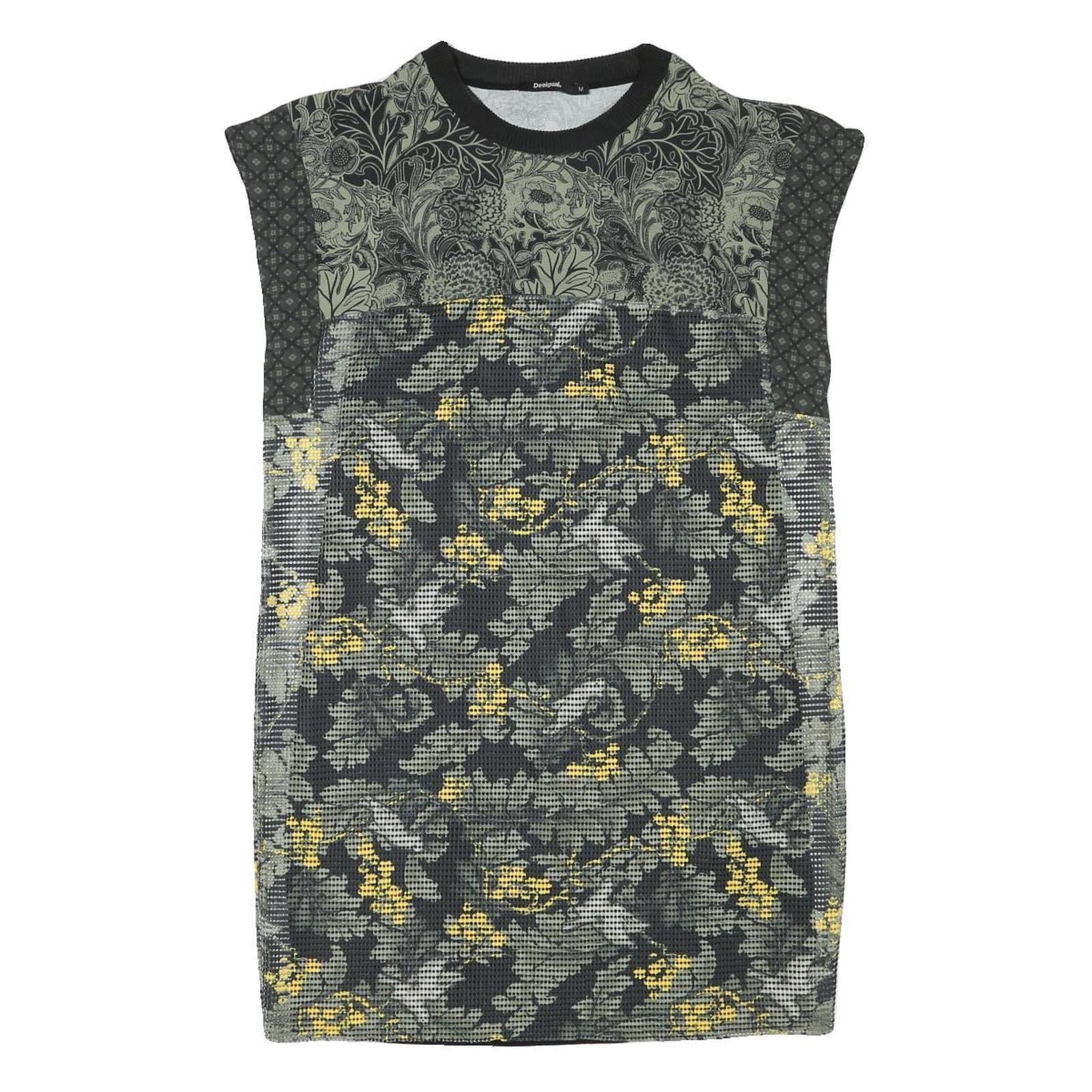 DESIGUAL Womens Grey & Yellow Floral Day Jersey Sleeveless Mini Dress Size M Refurbished - N/A refurbished available on Cerqular