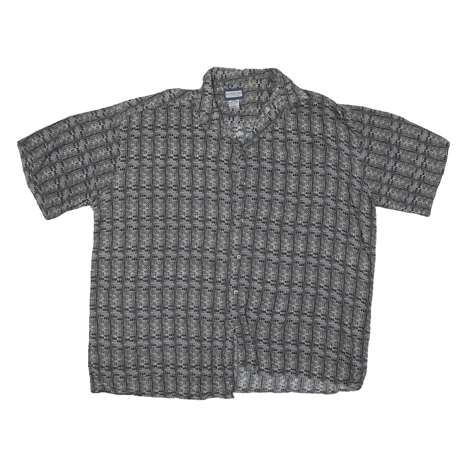 ALTERNATIVE Mens Black & White Pattern Rayon Shirt XL Casual Short Sleeve Refurbished - N/A refurbished available on Cerqular