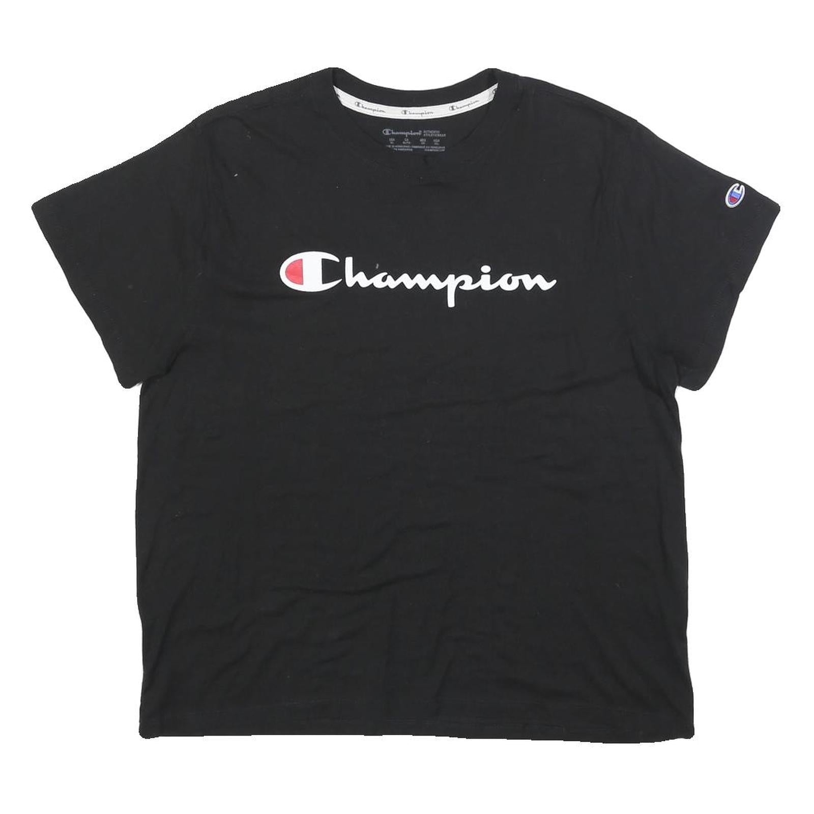 CHAMPION Womens Black Cotton Blend Classic Logo T-Shirt XL Short Sleeve Crew Refurbished - N/A refurbished available on Cerqular