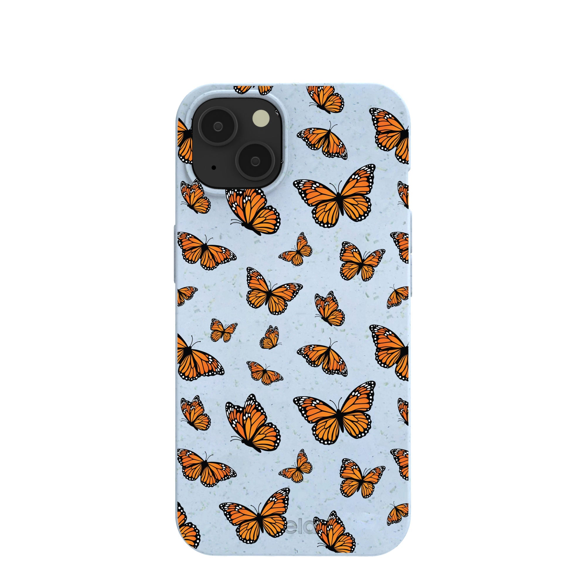 Powder Blue Monarchs in flight iPhone 13 Case Refurbished - Pela Case refurbished available on Cerqular