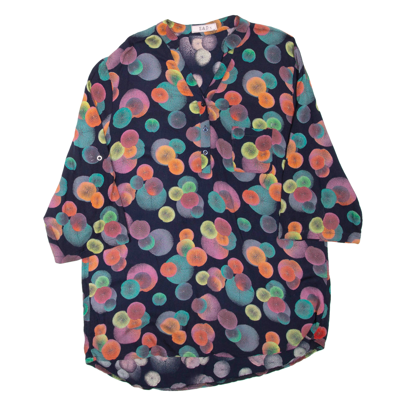 E&D Womens Printed Blouse Black V-Neck 3/4 Sleeve Crazy Pattern XL Refurbished - N/A refurbished available on Cerqular