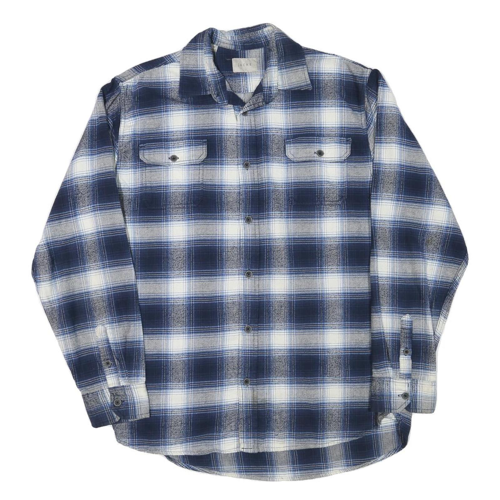 JACHS Mens Blue & White Check Shirt L Cotton Blend Casual Long Sleeve Refurbished - N/A refurbished available on Cerqular