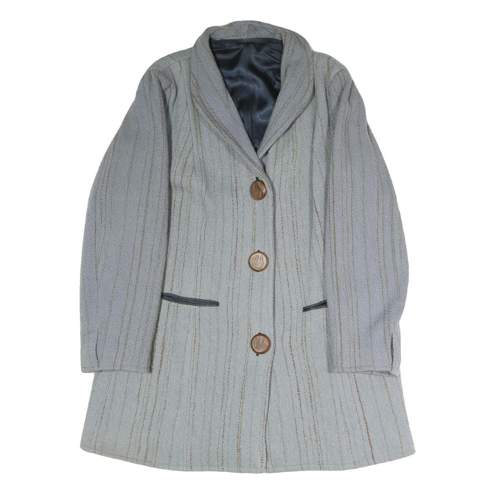 Womens Grey Button Jacket L Polyester Blend Plain Classic Tailored Coat Refurbished - N/A refurbished available on Cerqular