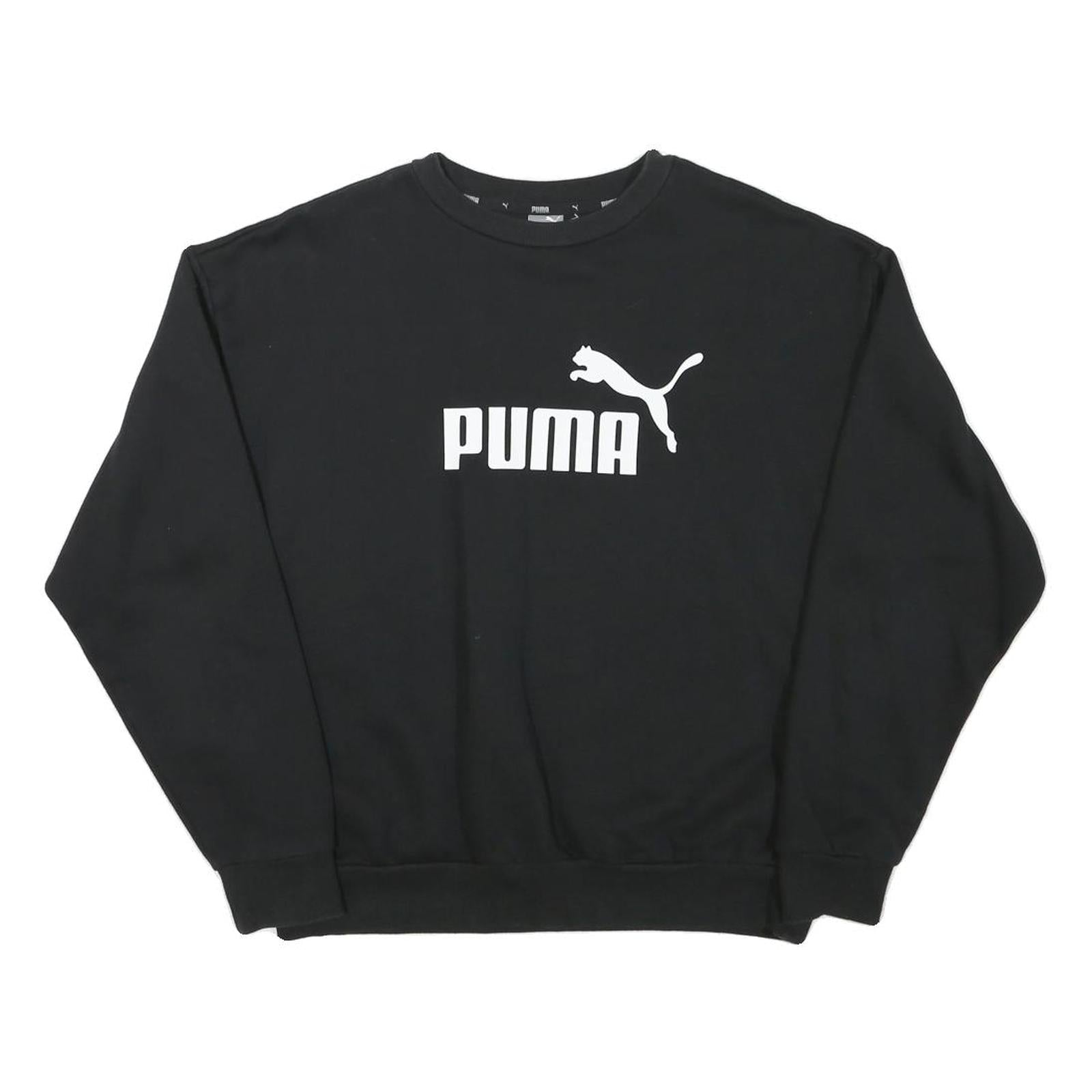 PUMA Mens Black Cotton Blend Crew Neck Sweatshirt L Logo Print Casual Refurbished - N/A refurbished available on Cerqular