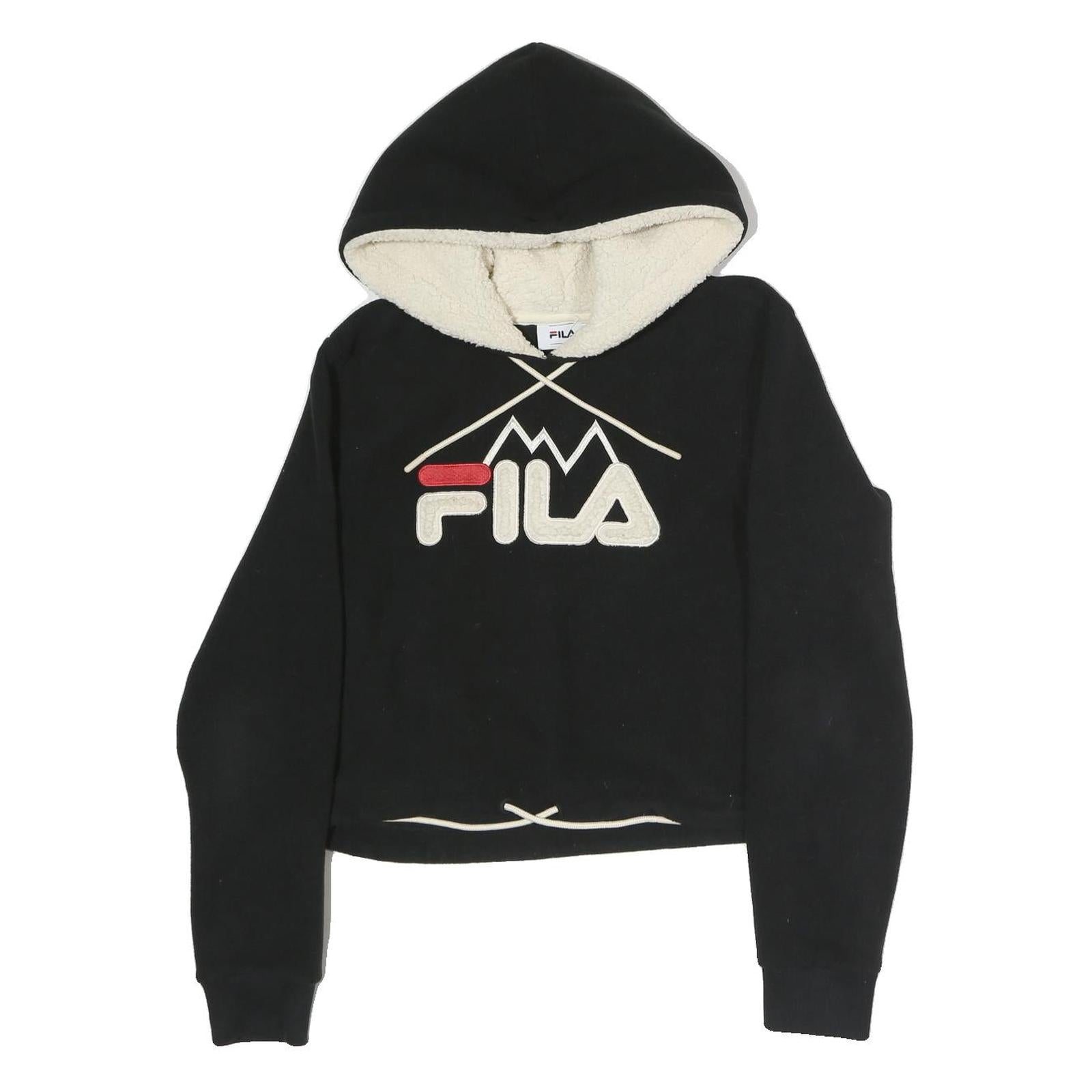 FILA Womens Black Cotton Hoodie S Sherpa Lined Drawstring Hood Pullover Refurbished - N/A refurbished available on Cerqular