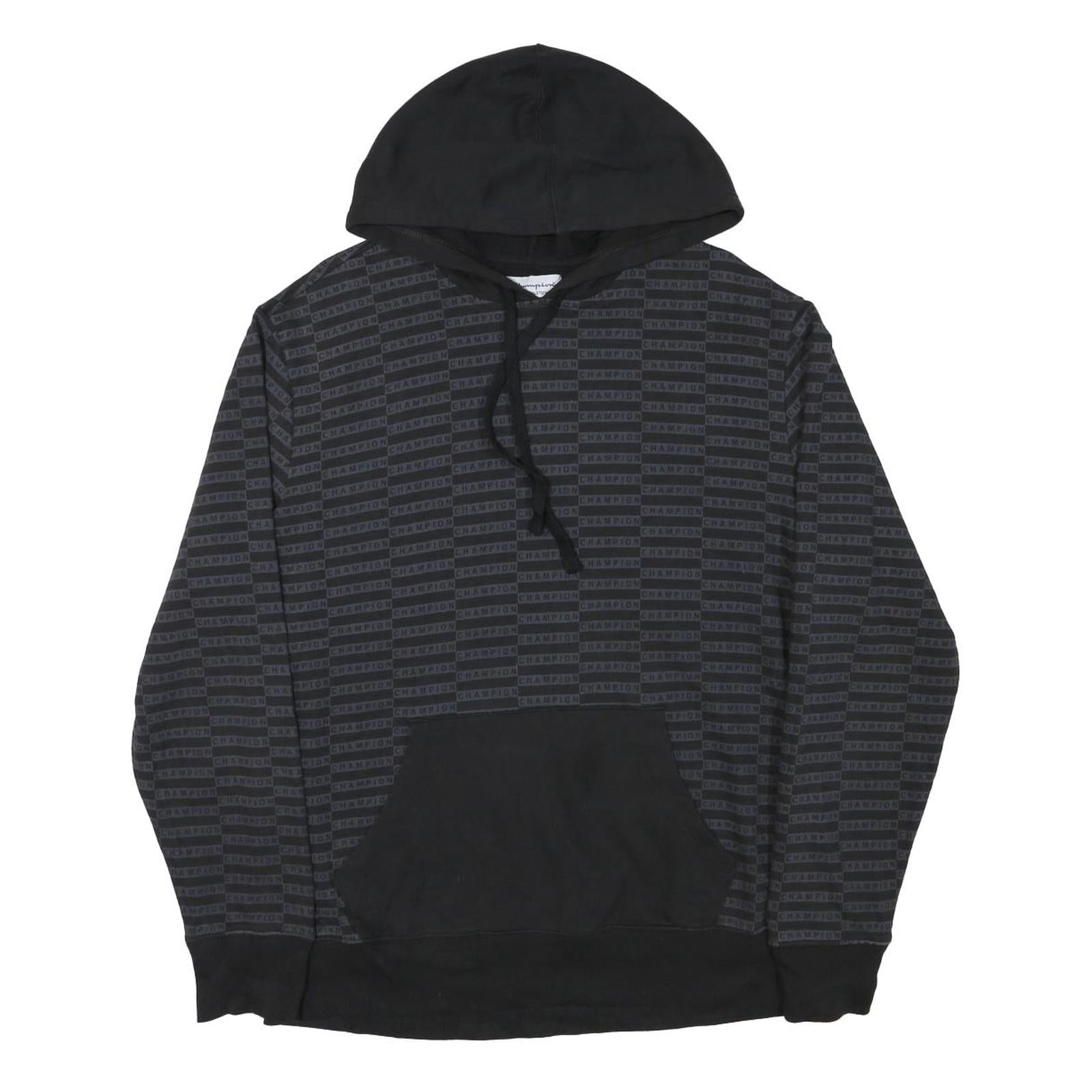 CHAMPION Mens Black All Over Logo Print Pullover Hoodie M Sweatshirt Refurbished - N/A refurbished available on Cerqular