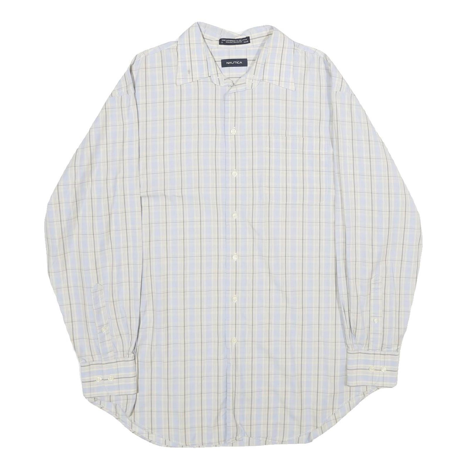 NAUTICA Mens White & Light Blue Check Shirt 2XL Cotton Long Sleeve Casual Formal Refurbished - N/A refurbished available on Cerqular