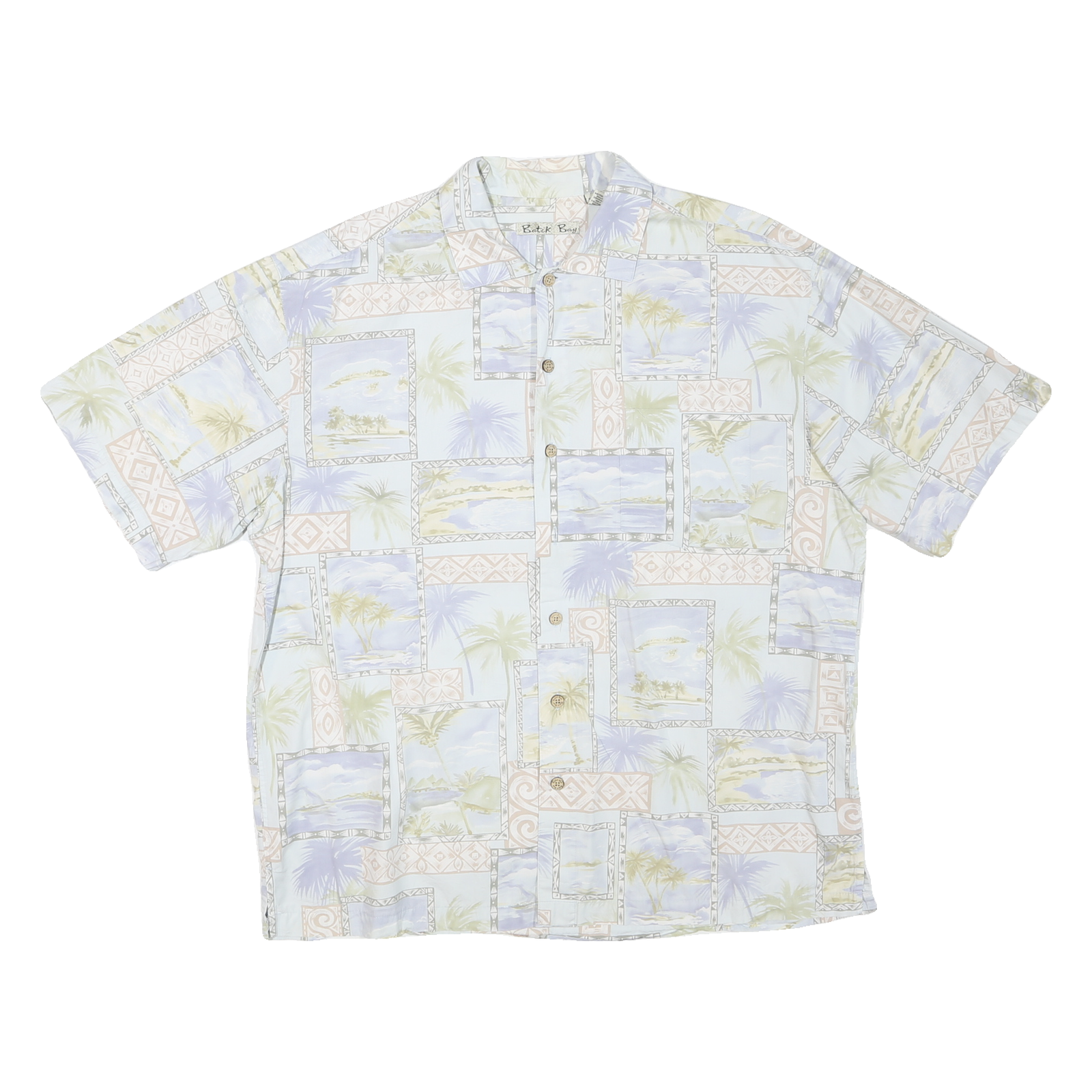 BATIK BAY Mens Blue & Cream Cotton Short Sleeve Shirt L Summer Holiday Casual Refurbished - N/A refurbished available on Cerqular