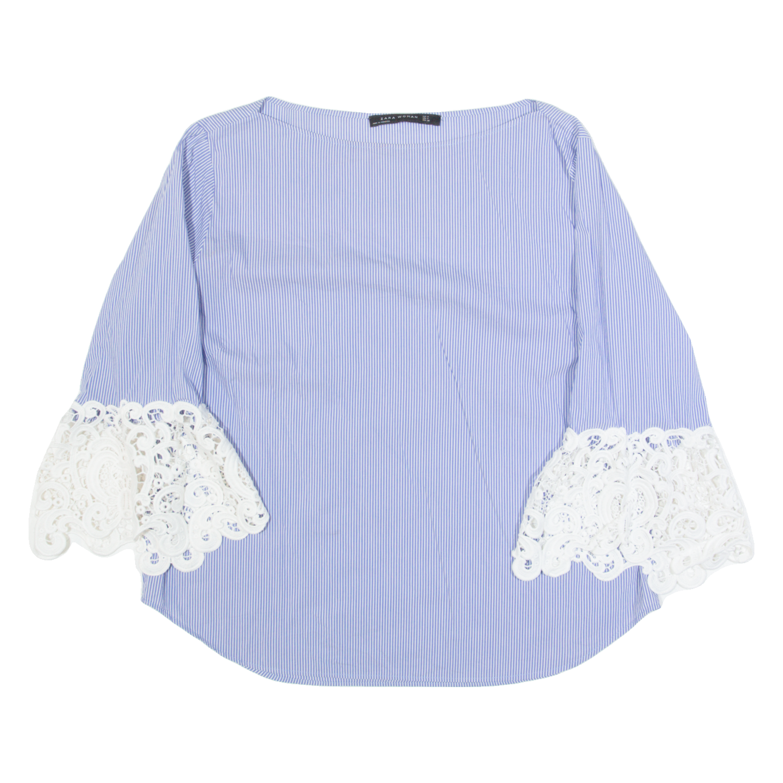 ZARA WOMAN Womens Oversized Top Blue Long Sleeve Striped M Refurbished - N/A refurbished available on Cerqular