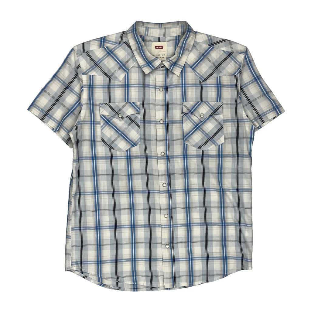 Levis Checked Short Sleeve Shirt - Large White Cotton Refurbished - Thrifted (note: this is a term often used to describe second- refurbished available on Cerqular
