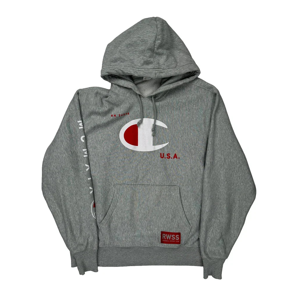Reverse Weave Champion Hoodie - XL Grey Cotton Refurbished - Thrifted (note: this is a term often used to describe second- refurbished available on Cerqular