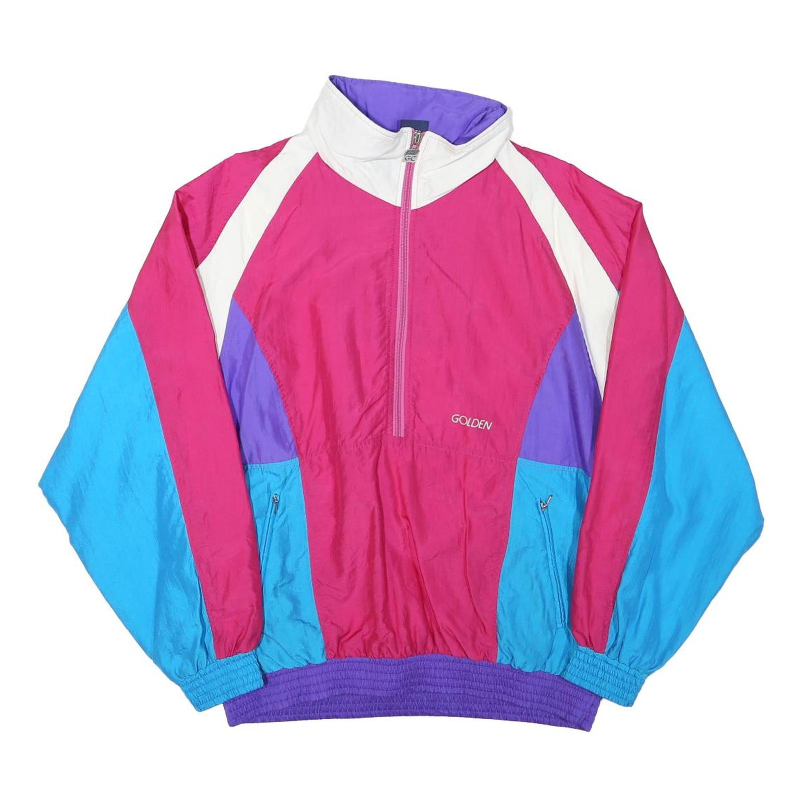 GOLDEN CUP Womens Pink & Blue & Purple Retro Half Zip Jacket M Polyester Blend Refurbished - N/A refurbished available on Cerqular