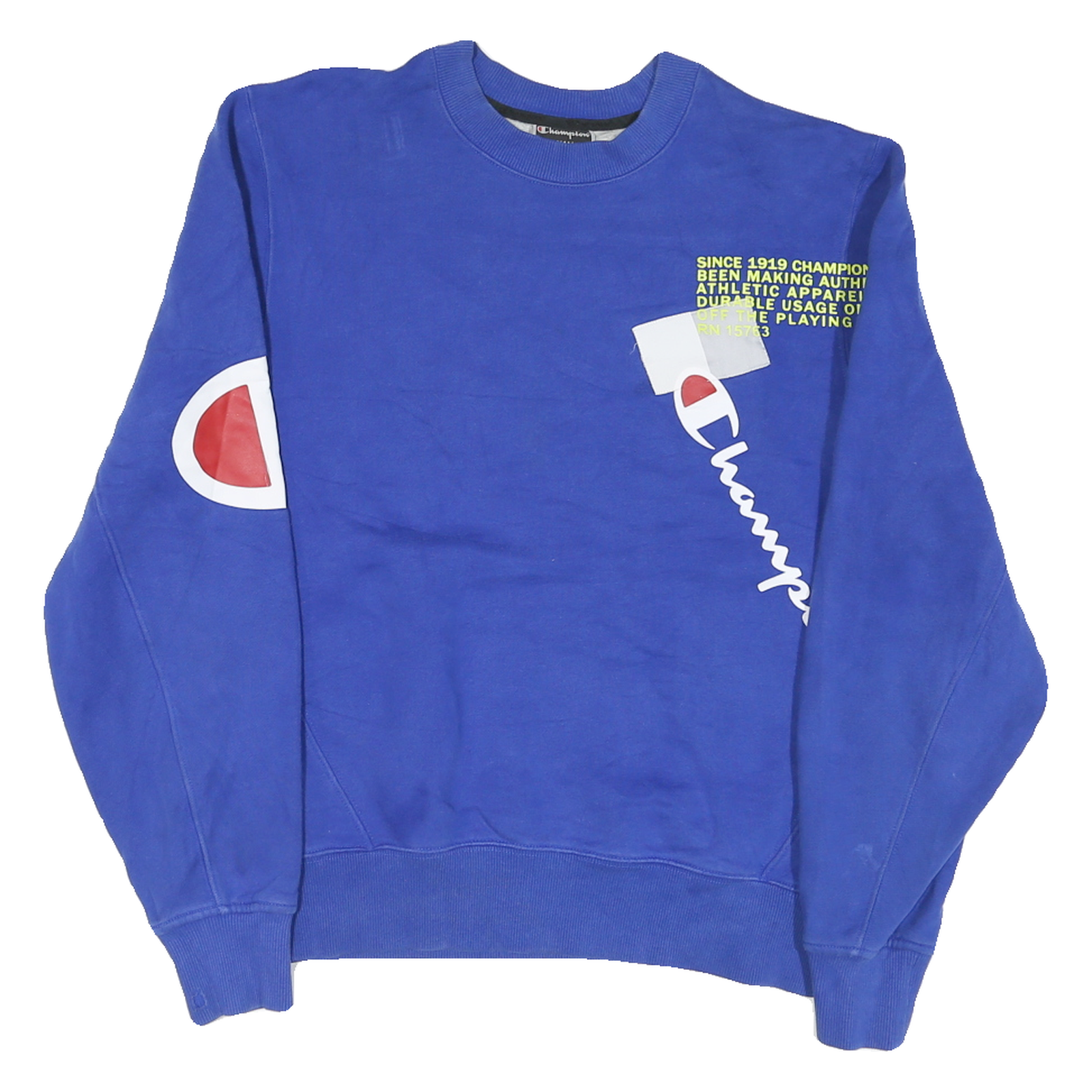 CHAMPION Mens Blue Crew Neck S Cotton Blend Pullover Sweatshirt Logo Print Refurbished - N/A refurbished available on Cerqular