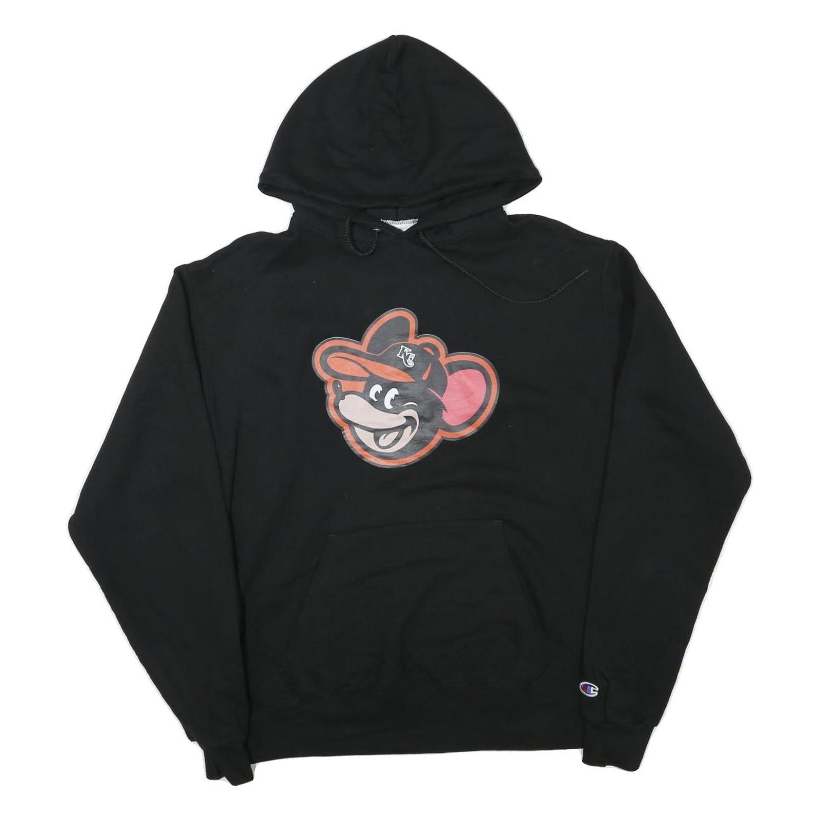 CHAMPION Mens Black Hoodie L Cartoon Graphic Print Pullover Sweatshirt Refurbished - N/A refurbished available on Cerqular