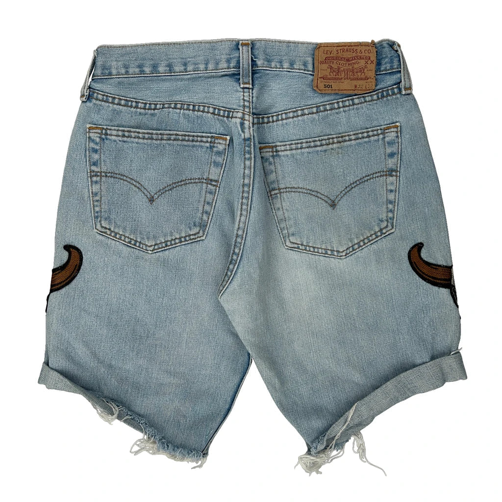 Levis Denim Shorts - 30W 8L Light Wash Denim Refurbished - Thrifted (note: this is a term often used to describe second- refurbished available on Cerqular