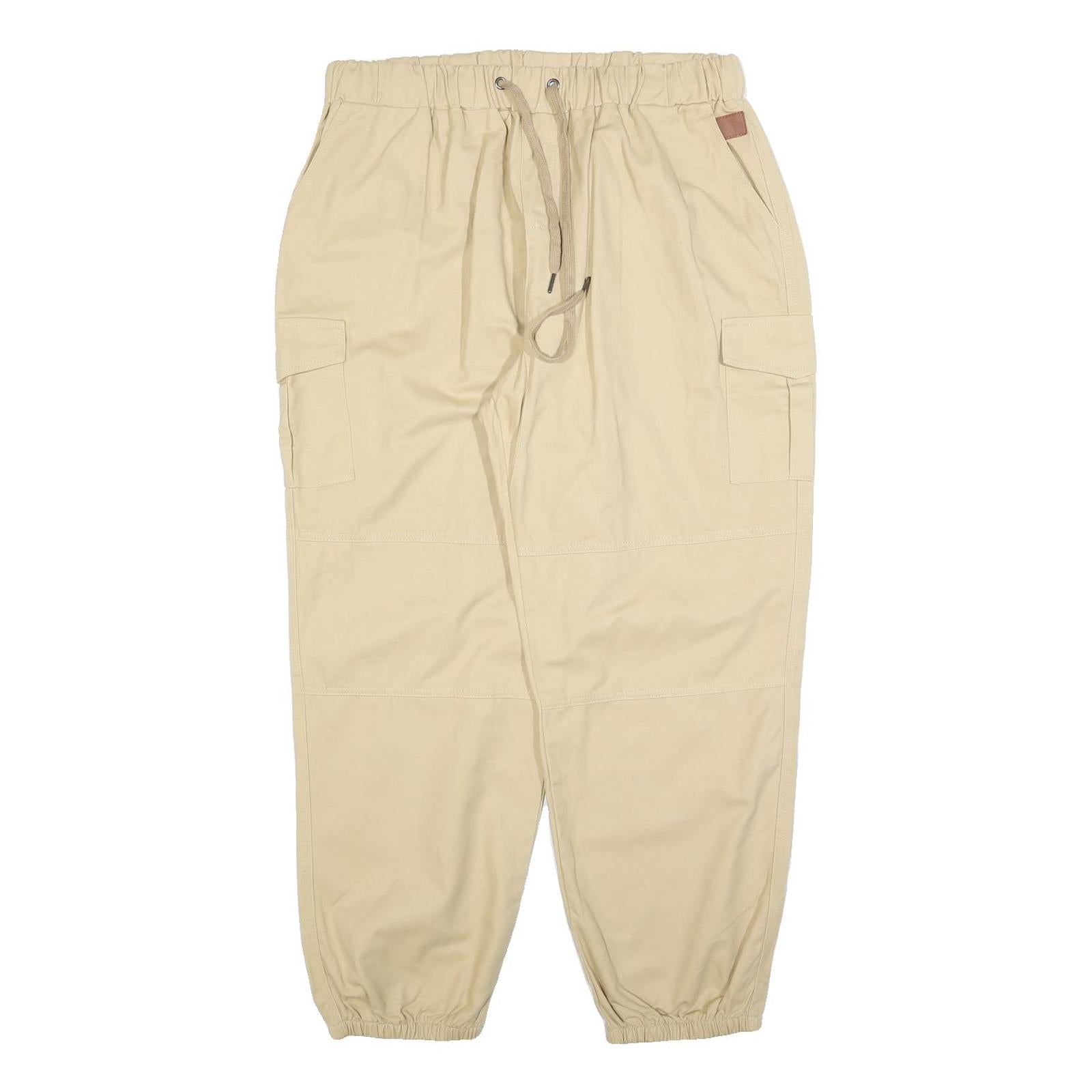 SOMTHRON Mens Regular Beige Cotton Blend Drawstring Cargo Trousers W34 L30 Refurbished - N/A refurbished available on Cerqular