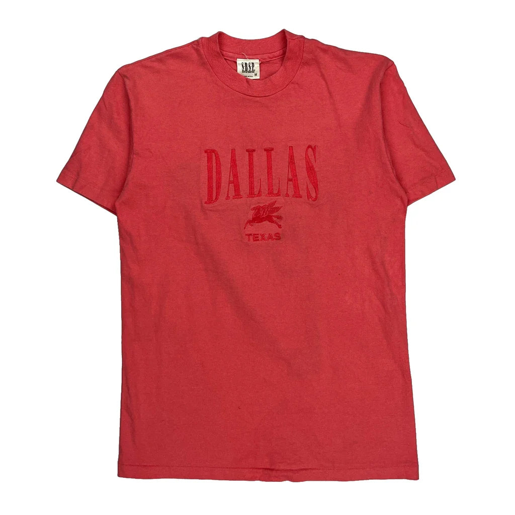Dallas Texas South Bay Screen Print Single Stitch T-Shirt - Medium Red Cotton Refurbished - Thrifted (note: this is a term often used to describe second- refurbished available on Cerqular