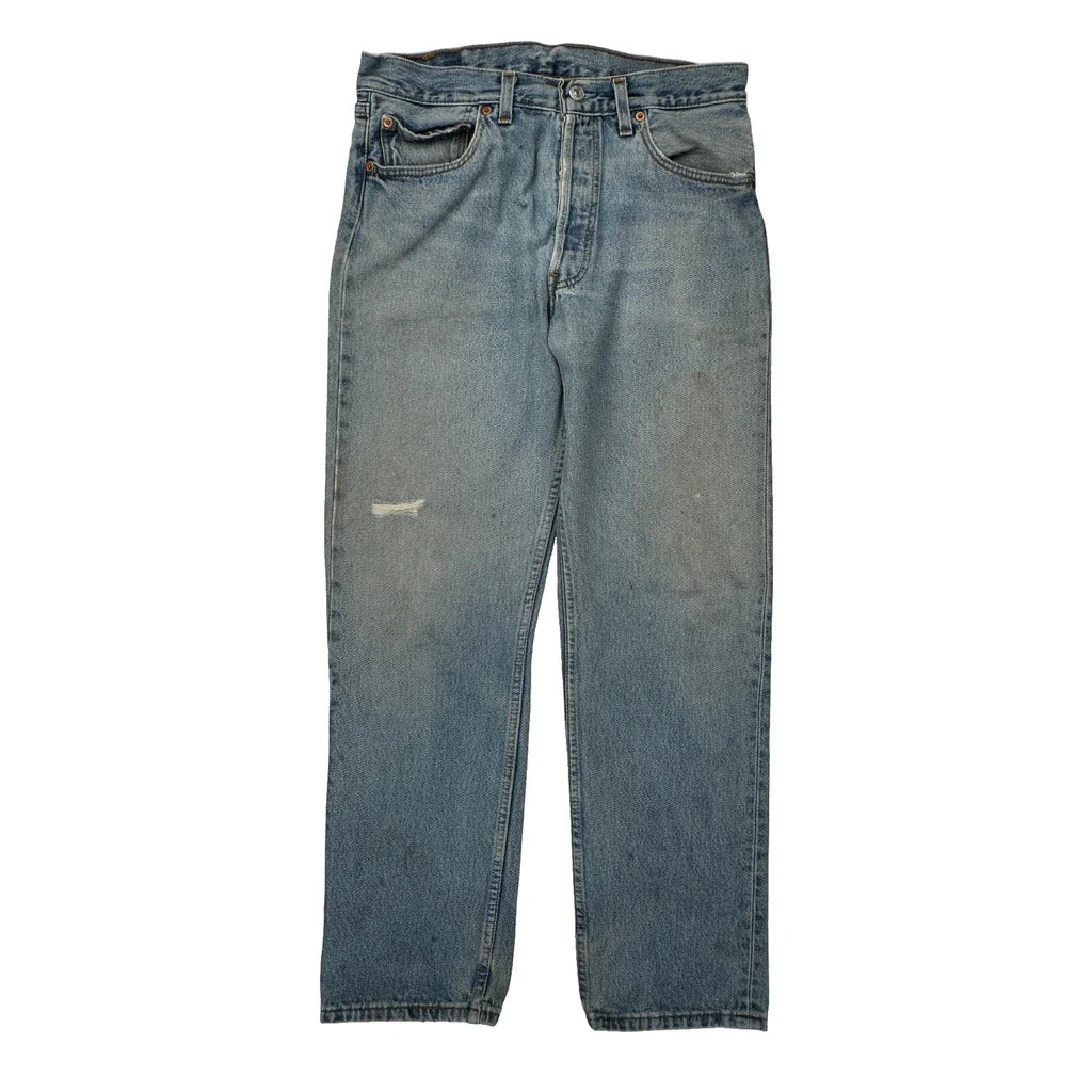 501 Levis Jeans - 32W 30L Light Wash Denim Refurbished - Thrifted (note: this is a term often used to describe second- refurbished available on Cerqular