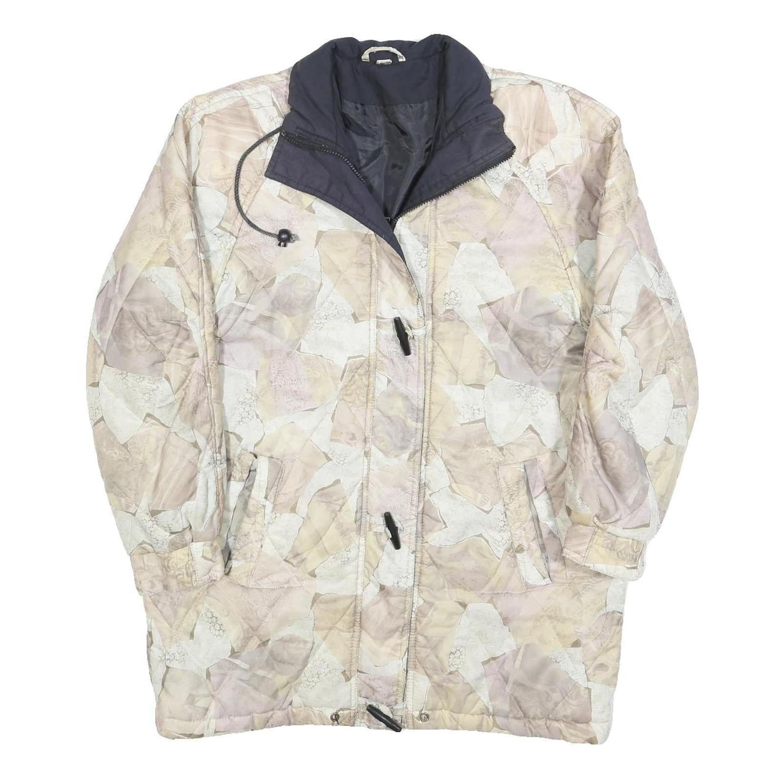 Womens Beige Polyester Blend Casual Zip Jacket L Patchwork Printed Coat Refurbished - N/A refurbished available on Cerqular