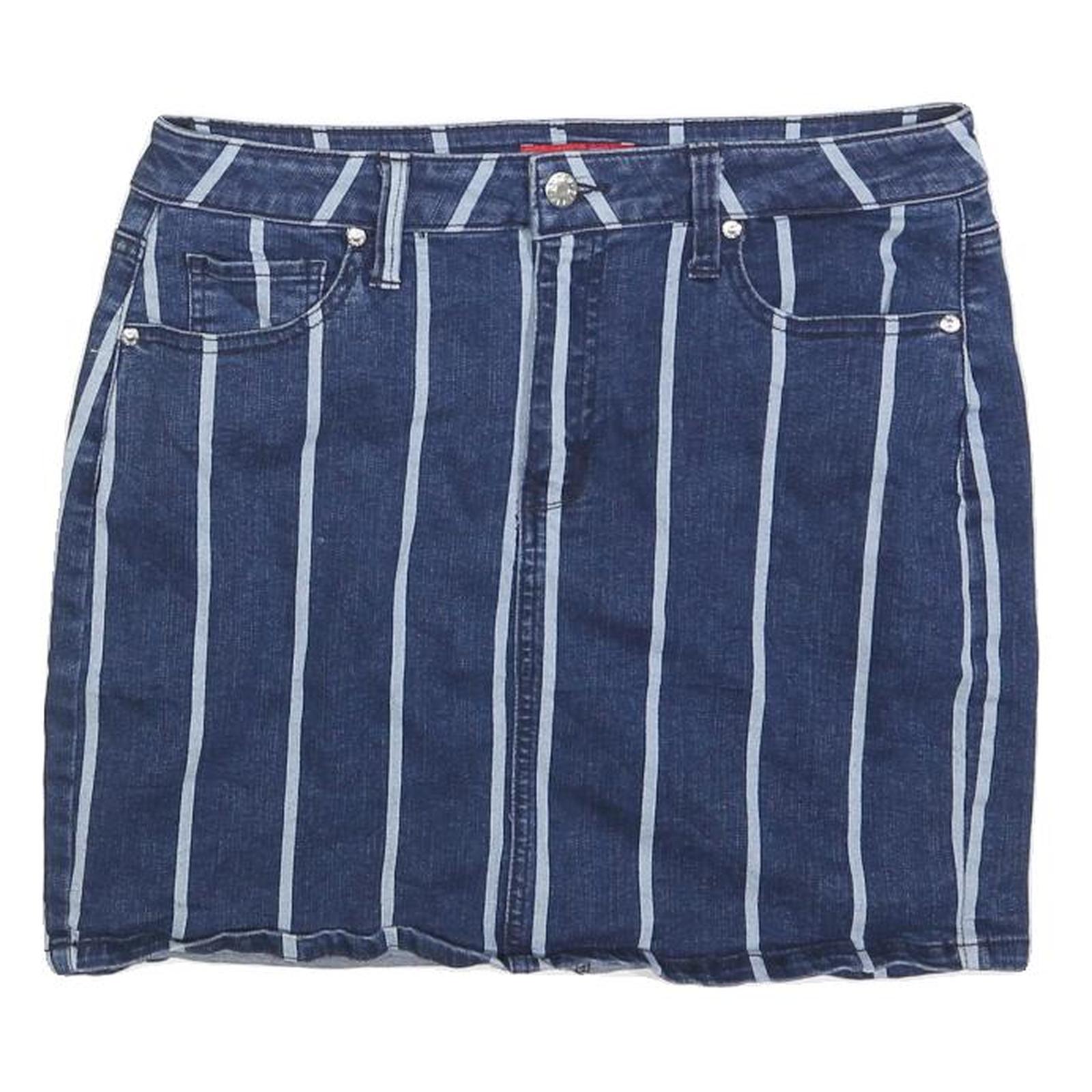 GUESS Womens Blue Stripe Denim Mini Skirt Cotton Blend M Casual Chic Summer Refurbished - N/A refurbished available on Cerqular