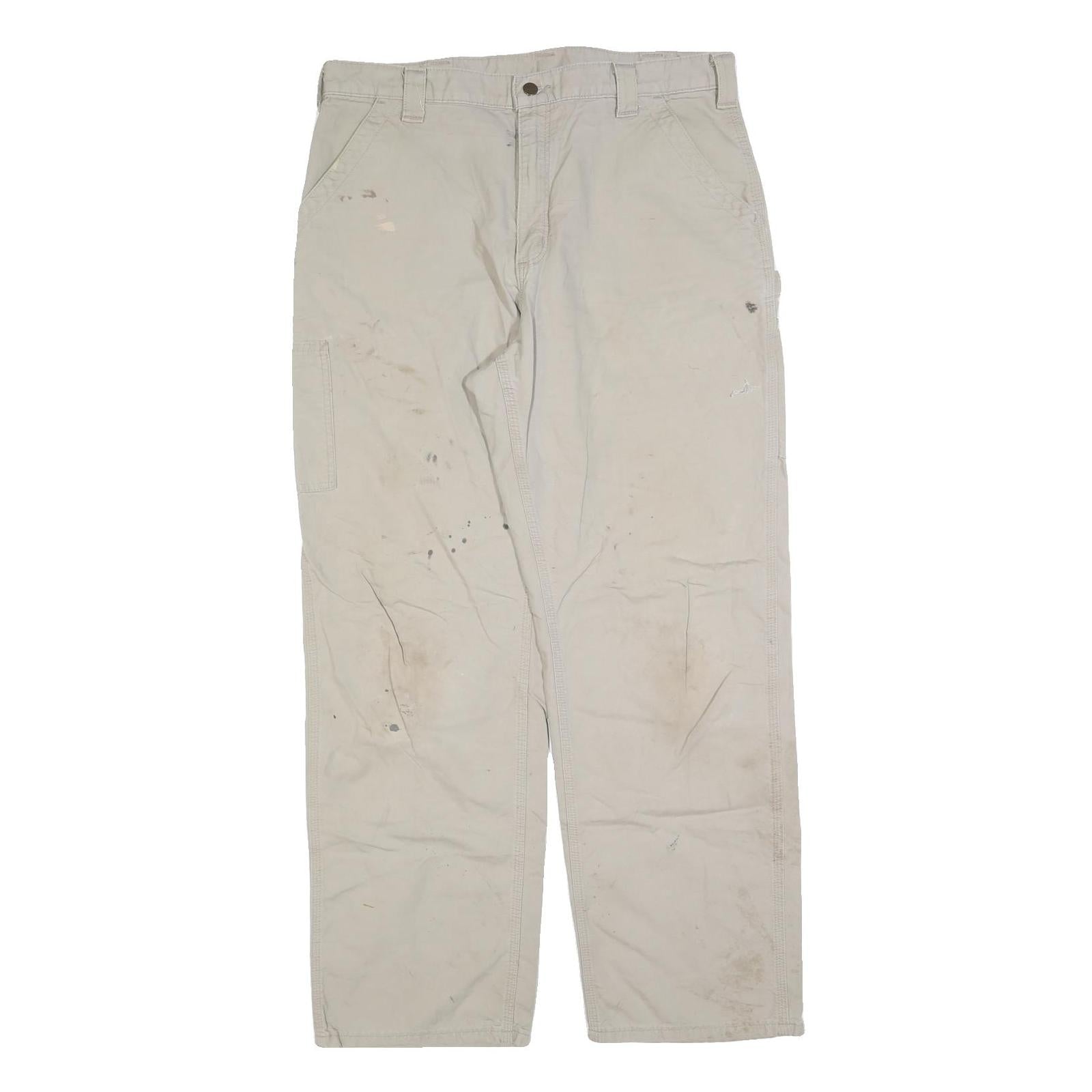 CARHARTT Mens Cotton Blend Beige Regular Fit Straight Trousers W36 L34 Workwear Refurbished - N/A refurbished available on Cerqular