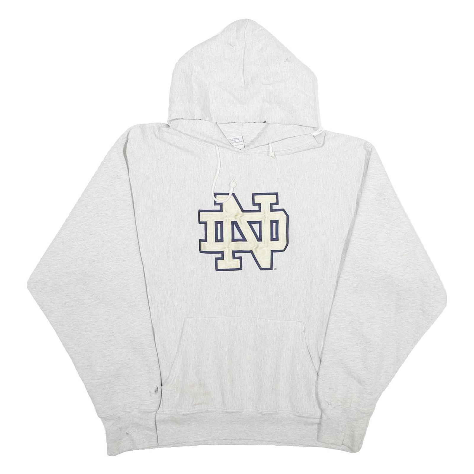 NOTRE DAME Mens Grey Cotton Blend Pullover Hoodie L University Logo Sweatshirt Refurbished - N/A refurbished available on Cerqular