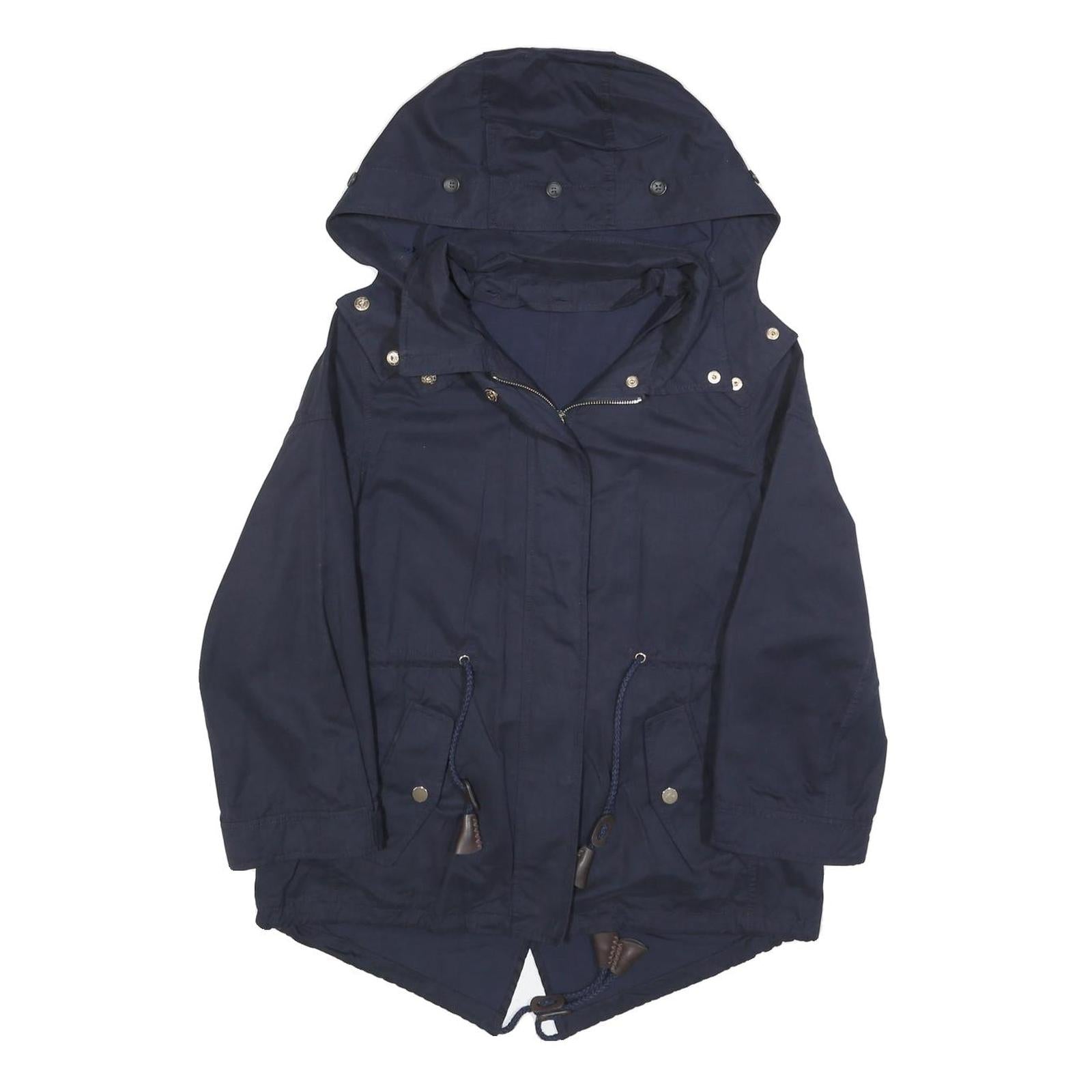 ZARA WOMAN Womens Navy Blue Cotton Blend Hooded Jacket S Zip Casual Outerwear Refurbished - N/A refurbished available on Cerqular