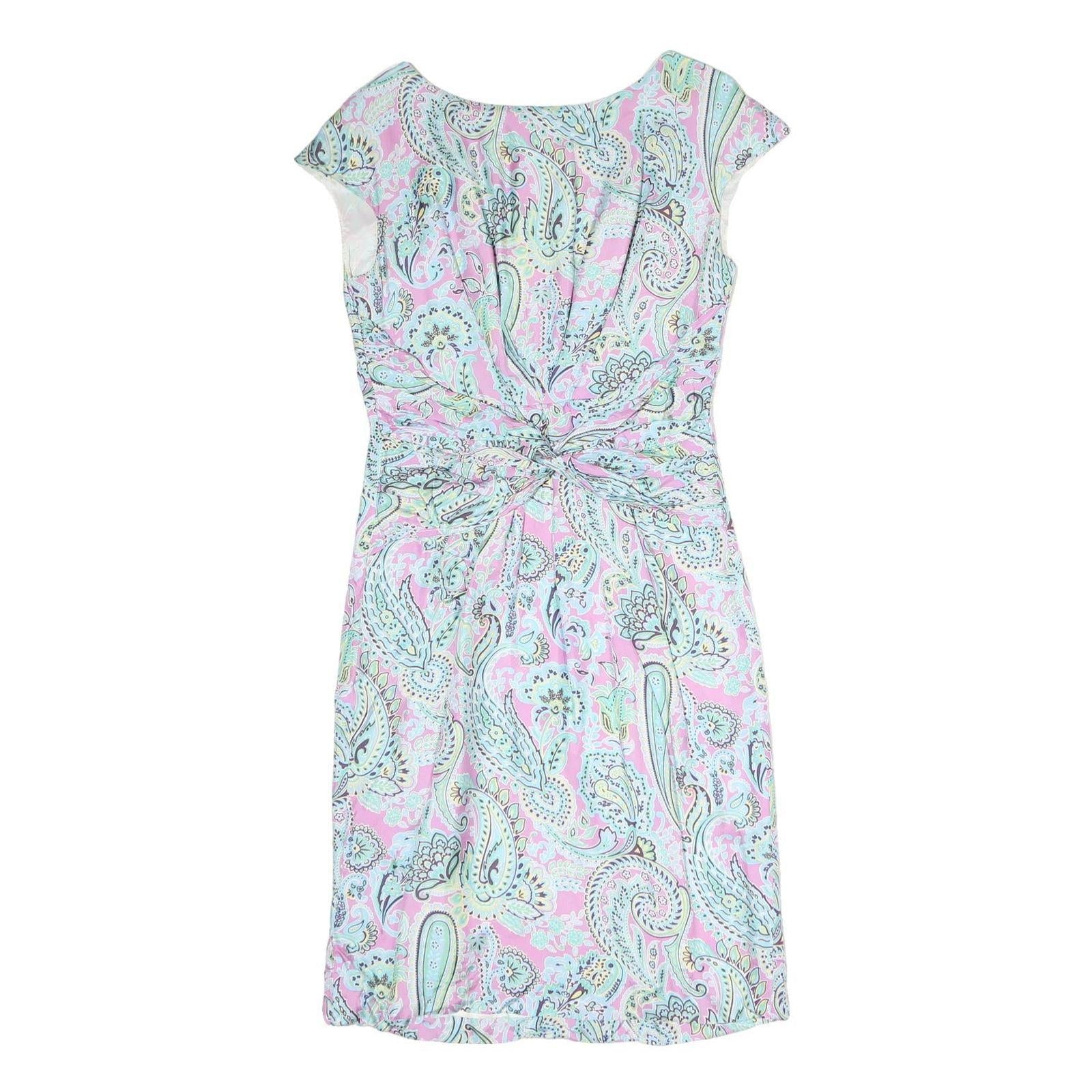 SCAPA Womens Pink Paisley Day Dress Polyester Midi Cap Sleeve M Elegant Knot Refurbished - N/A refurbished available on Cerqular