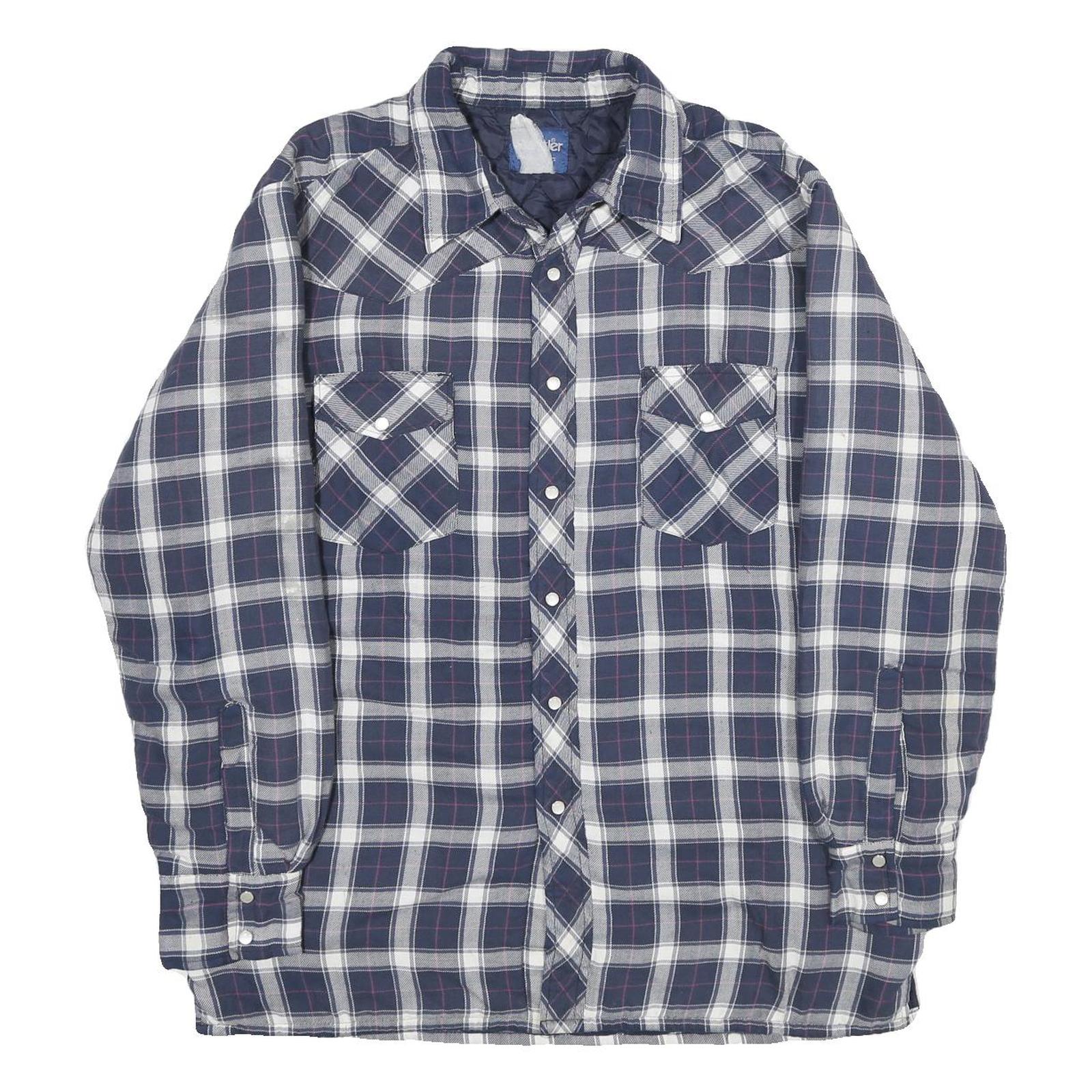 WRANGLER Mens Blue & White Plaid Button Jacket L Cotton Blend Casual Outerwear Refurbished - N/A refurbished available on Cerqular