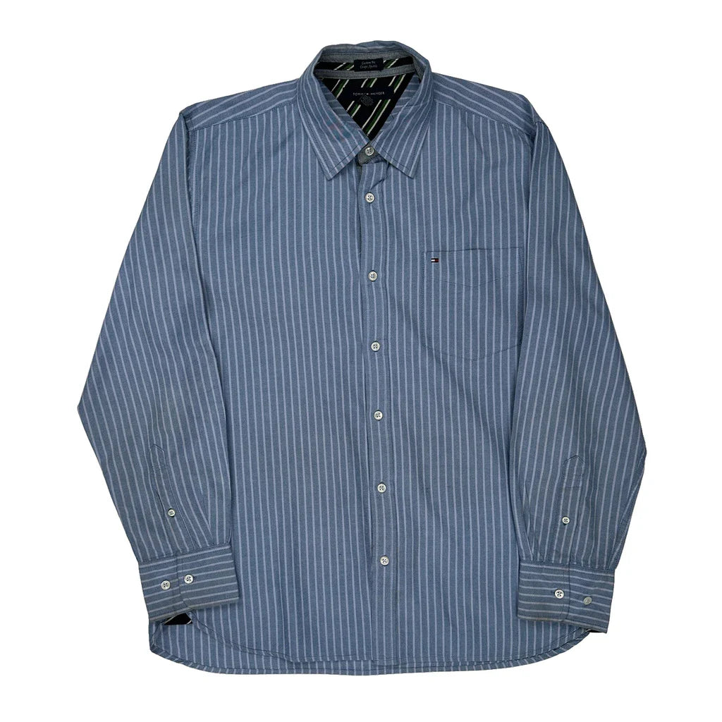 Tommy Hilfiger Striped Shirt - Large Blue Cotton Refurbished - Thrifted (note: this is a term often used to describe second- refurbished available on Cerqular