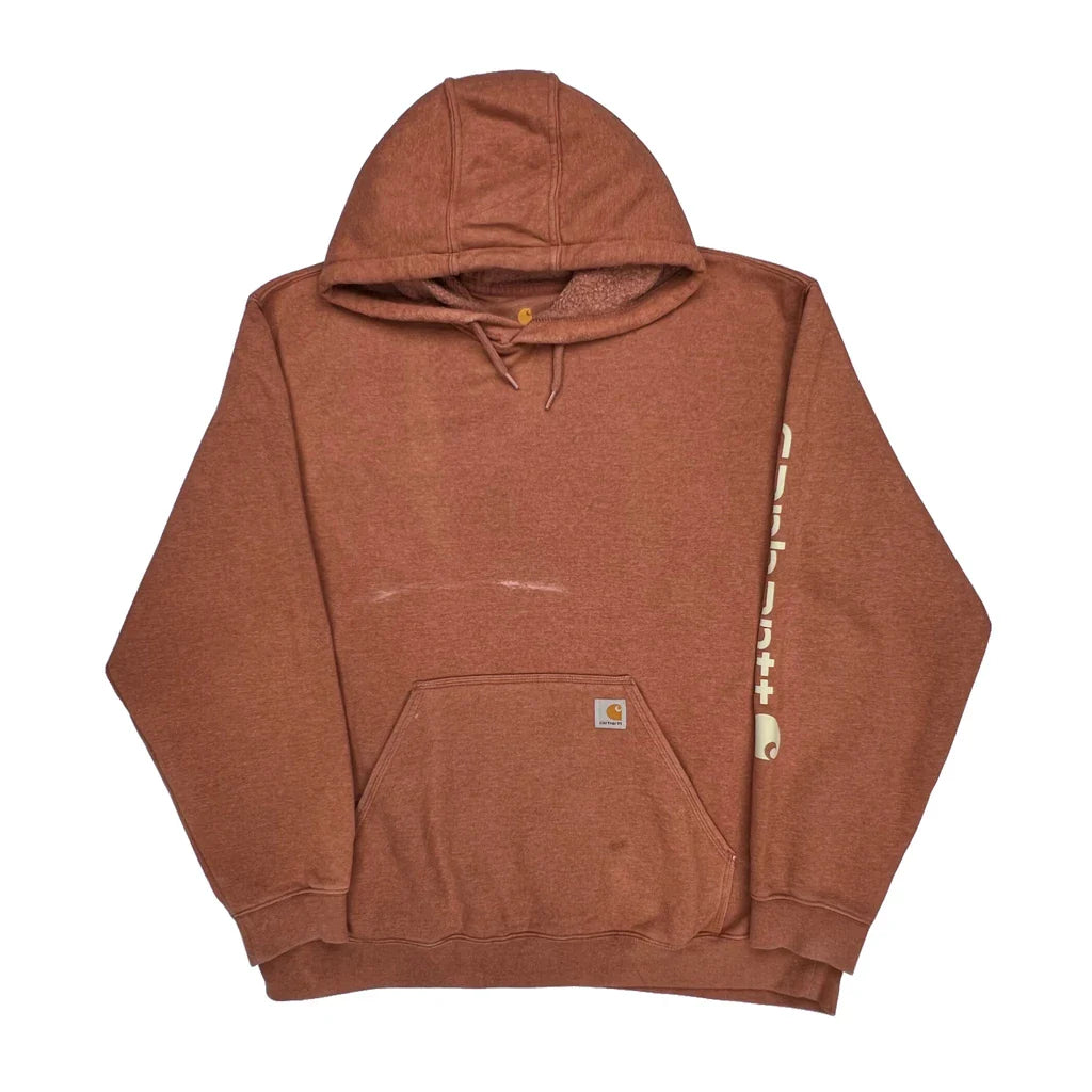 Carhartt Spellout Hoodie - 2XL Brown Cotton Blend Refurbished - Thrifted (note: this is a term often used to describe second- refurbished available on Cerqular