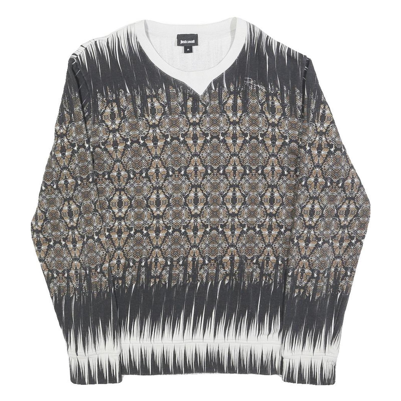 JUST CAVALLI Mens Black & Beige Patterned Crew Neck M Artistic Sweatshirt Refurbished - N/A refurbished available on Cerqular