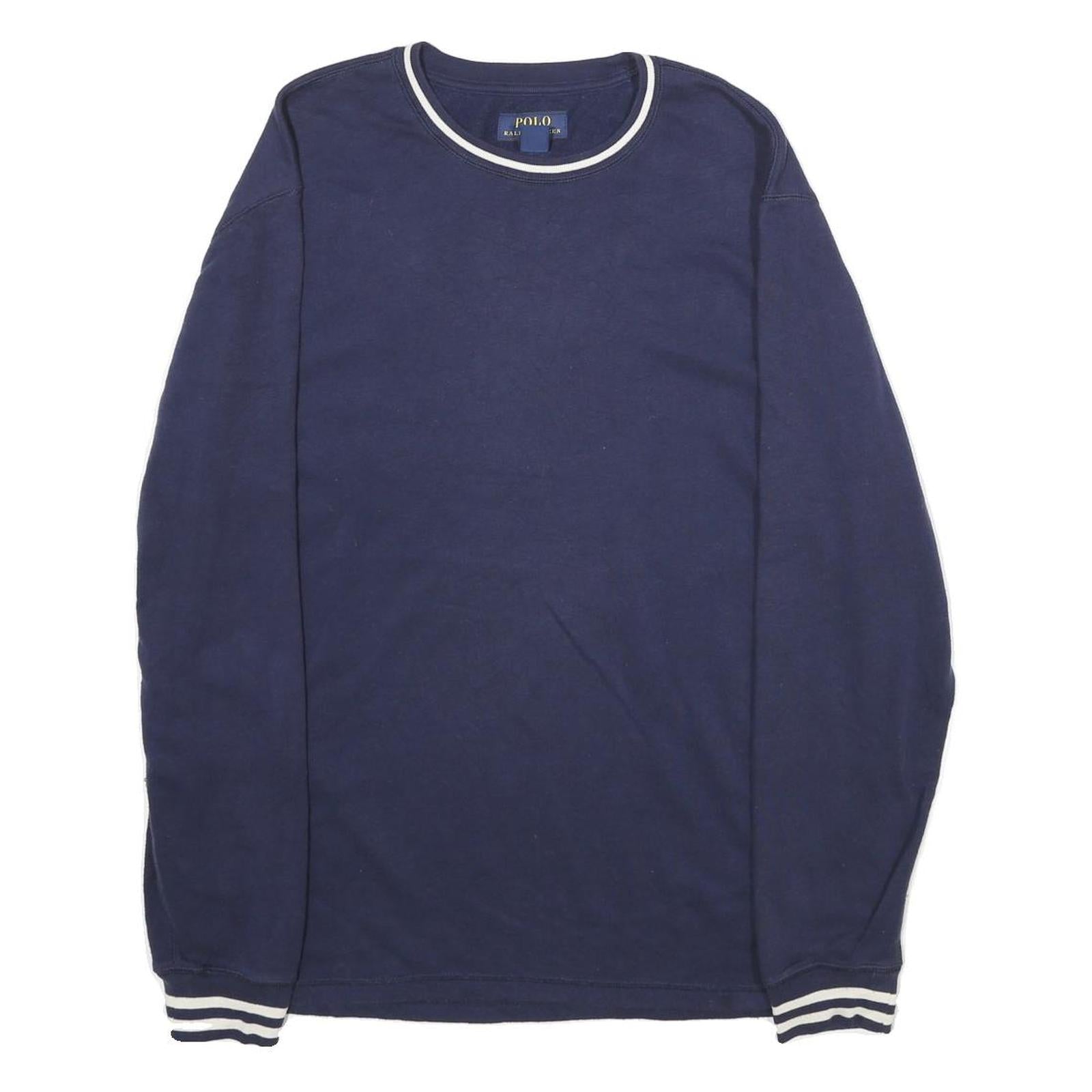 POLO RALPH LAUREN Mens Navy Crew Neck L Cotton Blend Sweatshirt Refurbished - N/A refurbished available on Cerqular